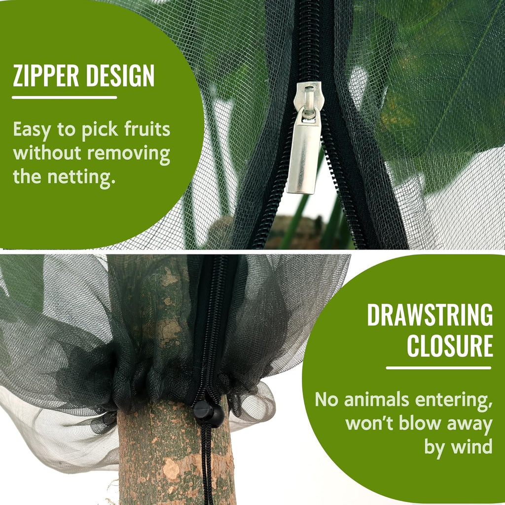 2 Pack Fruit Tree Netting Bags with Zipper and Drawstring, 8 x 8ft Ultra Fine Mesh Garden Netting Plant Cover, Bird