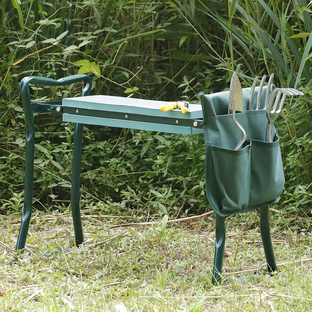 Folding Garden Kneeler Seat Garden Bench Stool with Handles, Multi-use Pouch, Heavy Duty Yard Gardening Chair with Soft