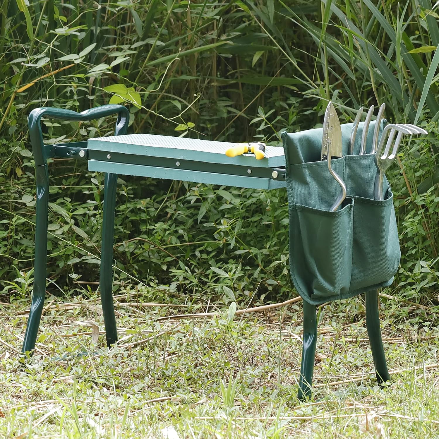 Folding Garden Kneeler Seat Garden Bench Stool with Handles, Multi-use Pouch, Heavy Duty Yard Gardening Chair with Soft