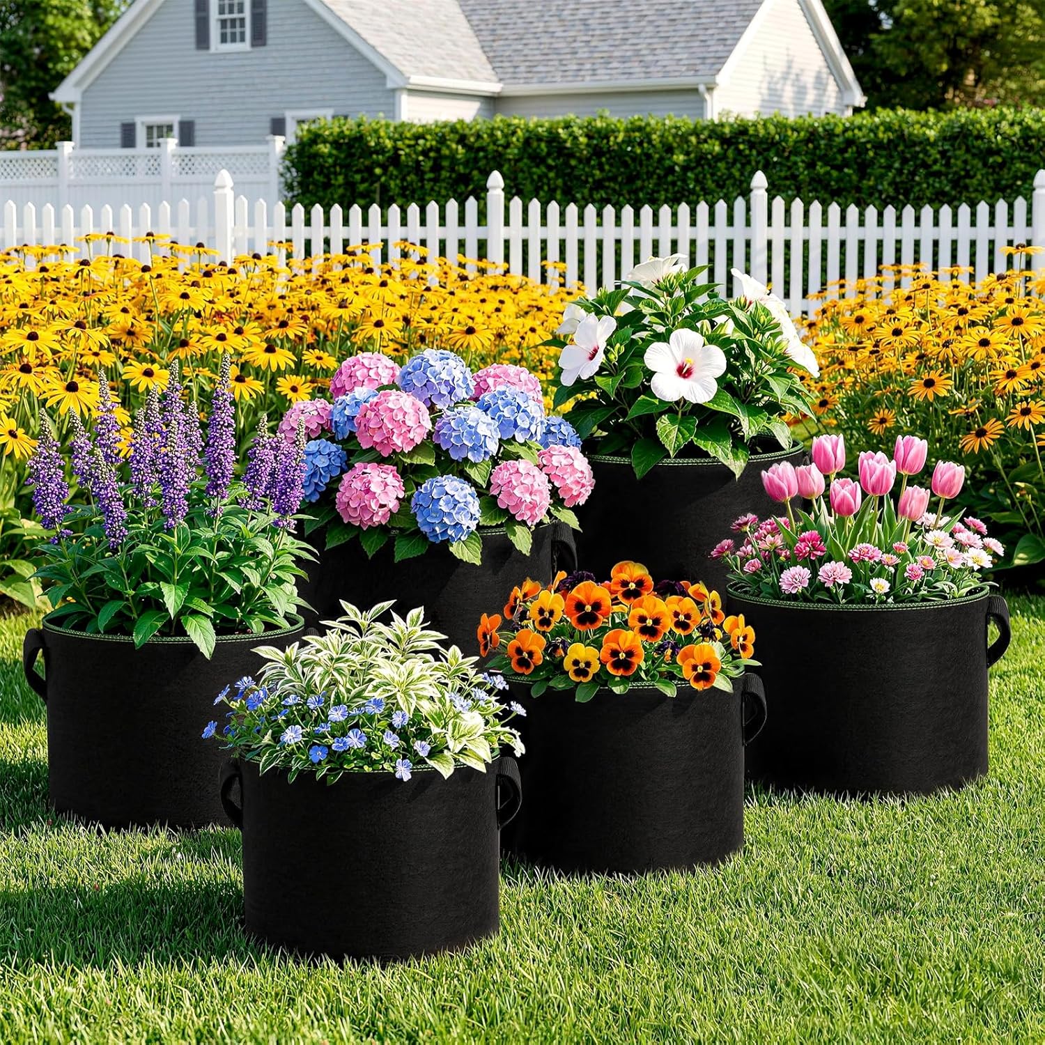 CHRORINE 6-Pack 15 Gallon Grow Bags 300G Thickened Aeration Fabric Pots with Handles Suitable for Planting Plants
