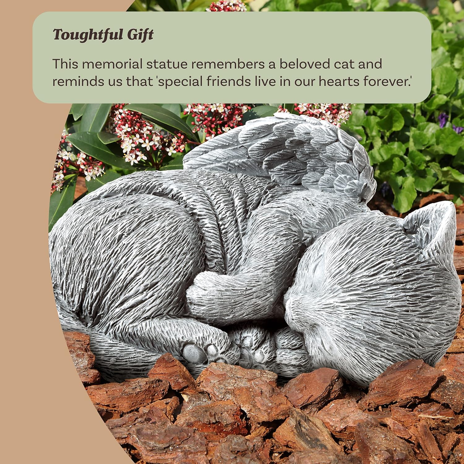 Cat Memorial Stone - Peaceful Sleeping Kitten Angel Statue for Garden, Remembrance, Grave Marker, and Loss - Pet