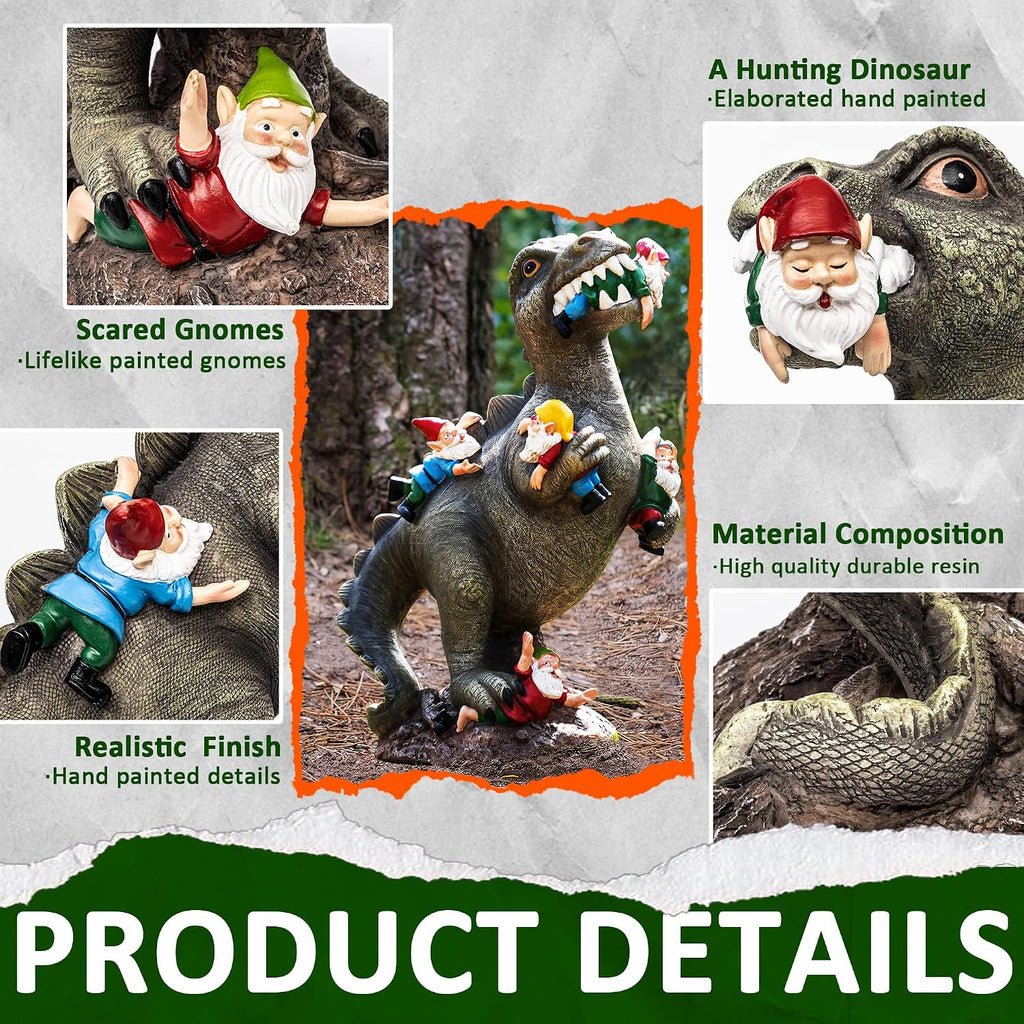 SOWSUN 14" Garden Gnomes Statue Dinosaur Outdoor Decor Gifts for Women | Gardening Gifts for Women Mom Grandma