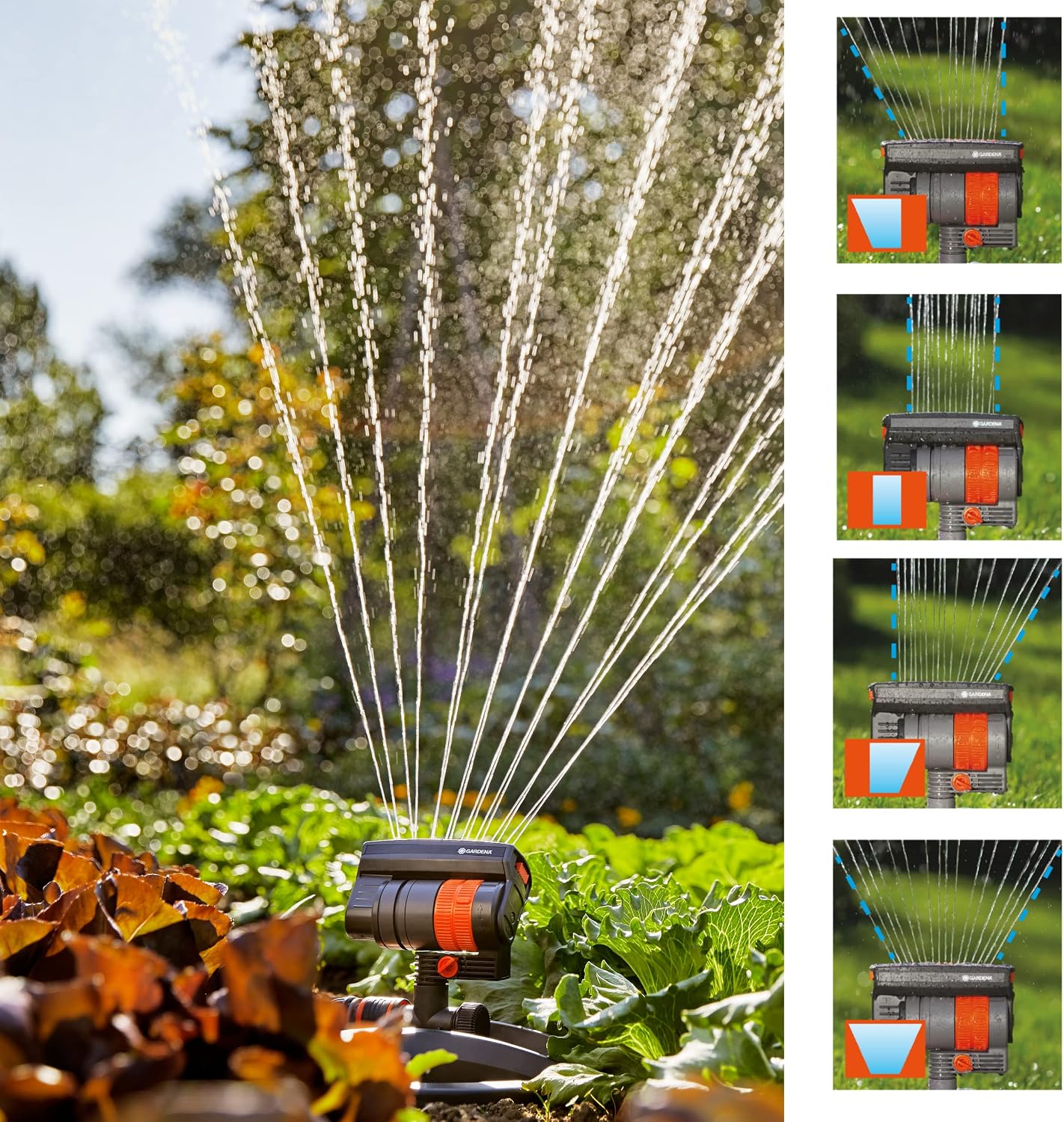 GARDENA 20575 | Up to 2300 sq ft - ZoomMaxx Adjustable Oscillating Sprinkler on Metal Step Spike for Watering Large