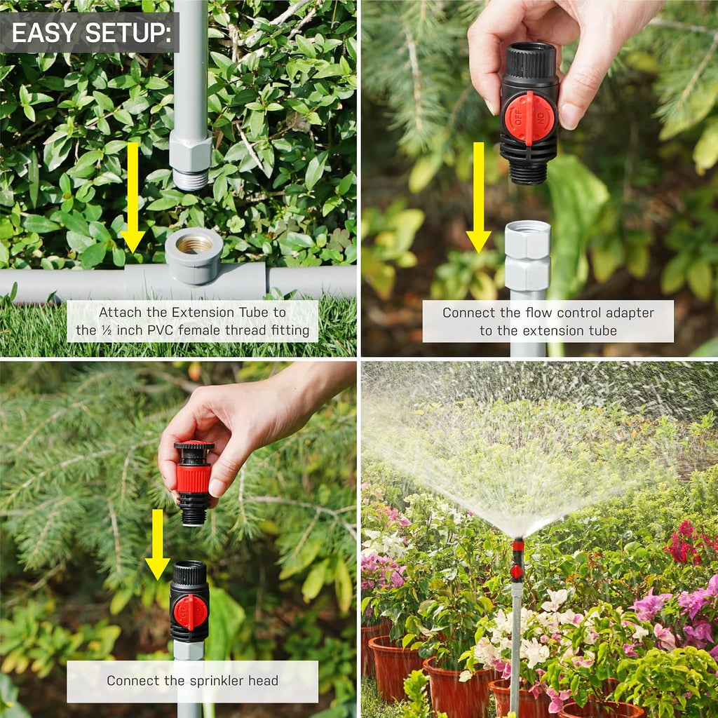 Eden 99989 Multi-Adjustable Sprinkler with Metal Extension Set (12 pcs), Connects to Most Standard (1/2 inch) Threaded