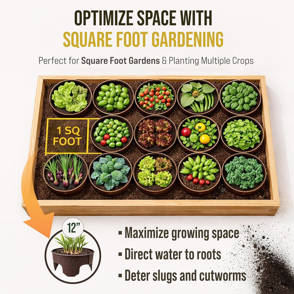 12 Inch Wrap-Around Adjustable Planting Grow Rings | 3 Pack | Brown | Install Around Existing Plants | Square Foot