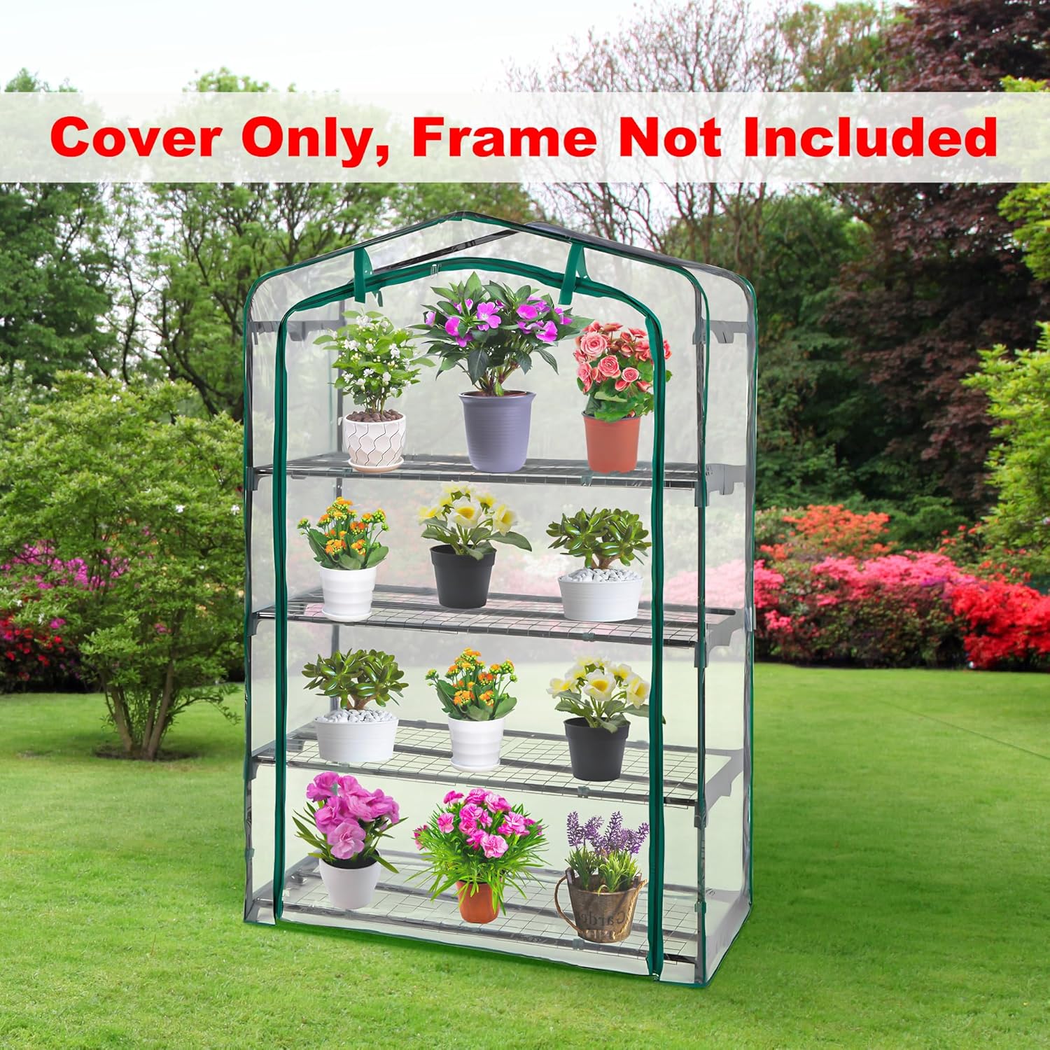 DECOHS Extra Wide 4 Tier Greenhouse Replacement Cover- 63 x 40 x 19 Inch Clear PVC Plant Gardening Greenhouse Cover