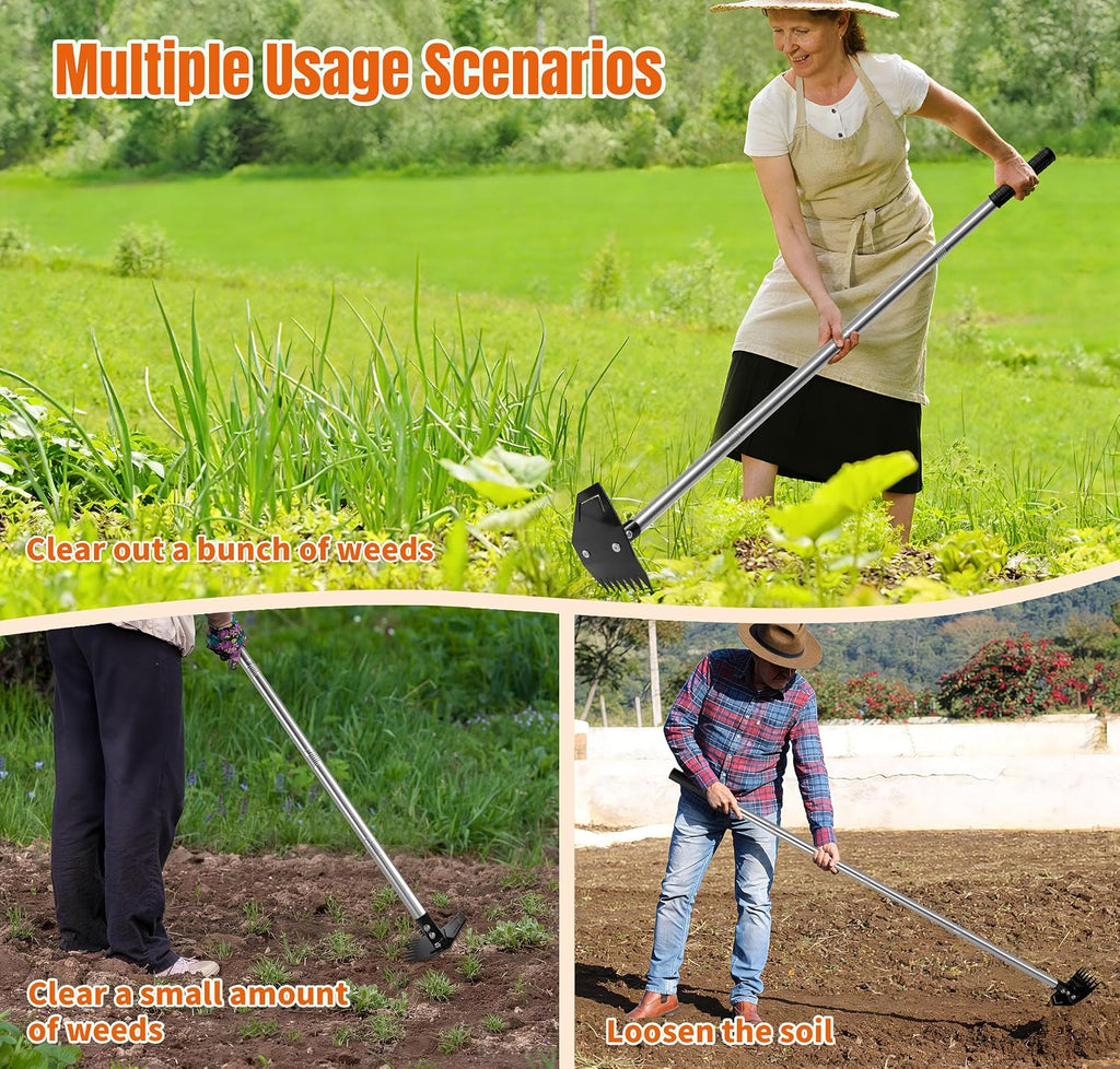 Weed Puller Tool with Long Handle, Manual Weed Remover Tool, 2 in 1 Weed Rake&Grabber and Garden Hoe, Dandelion