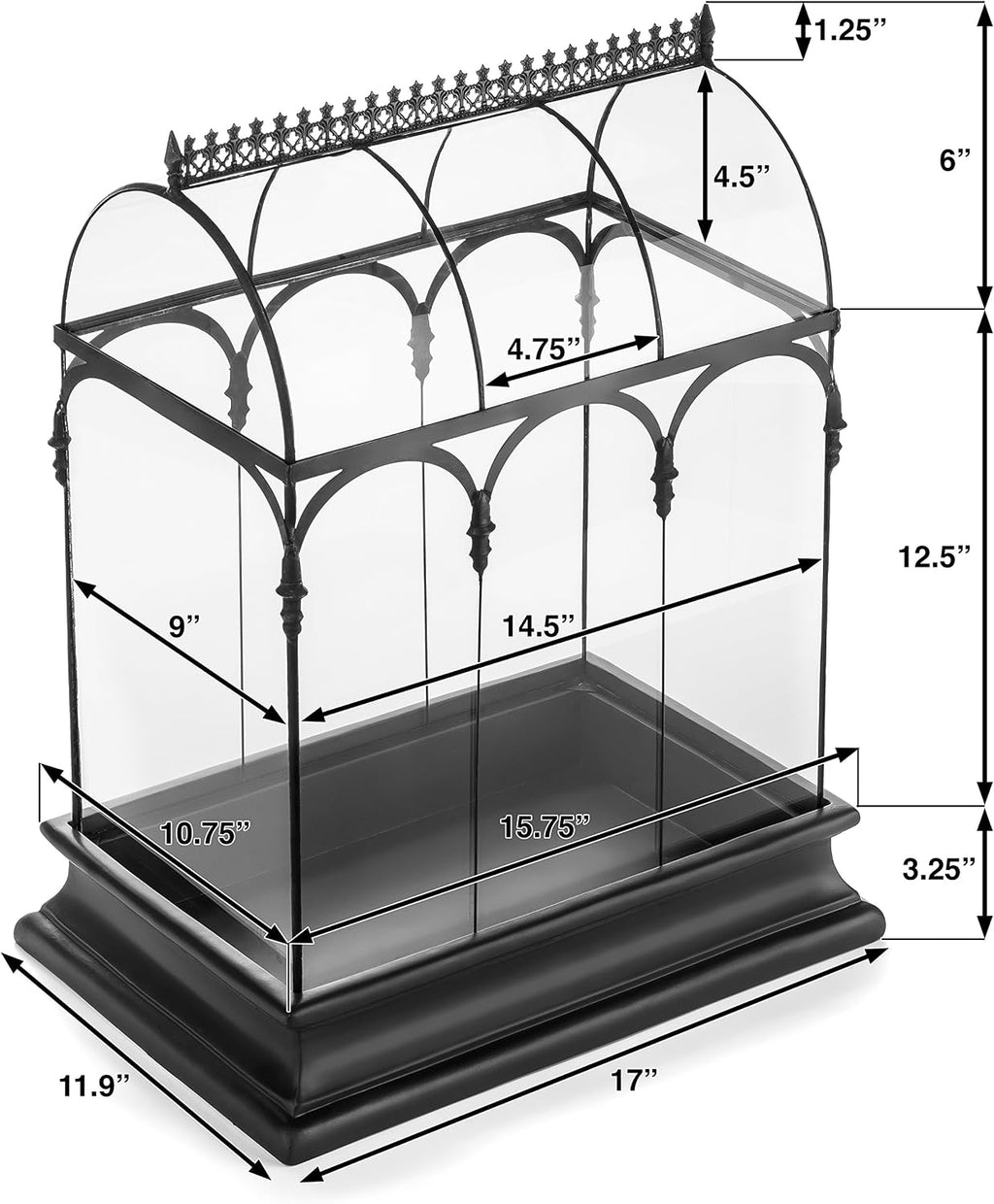 H Potter Large Glass Terrarium 22 Inch Tall, Curved Glass Wardian Case Planter with Resin Base, Indoor Display for