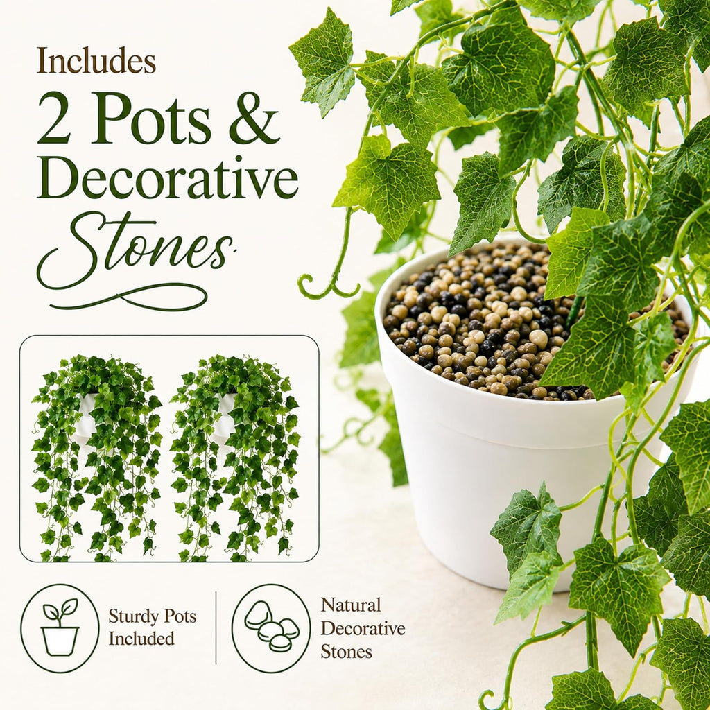 WHANLEY 36" Fake Pothos Hanging Plants in White Pots, 2 Pack Artificial Hanging Plants with 168 Leaves Each &
