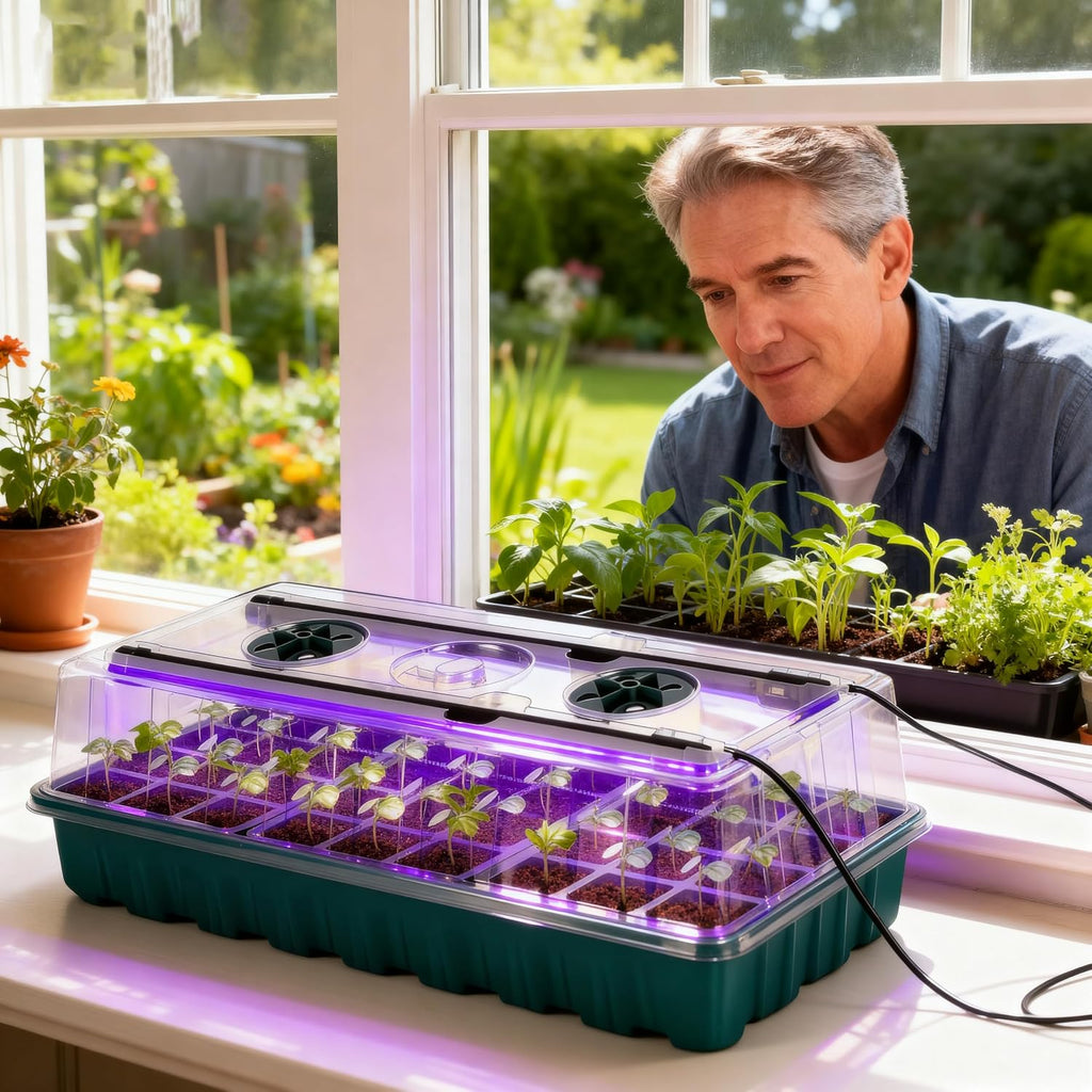 72-Cell Seed Starter Kit with Grow Light, Auto Timer & Humidity Dome | 5 brightness levels, 3/9/12H auto timer, 6