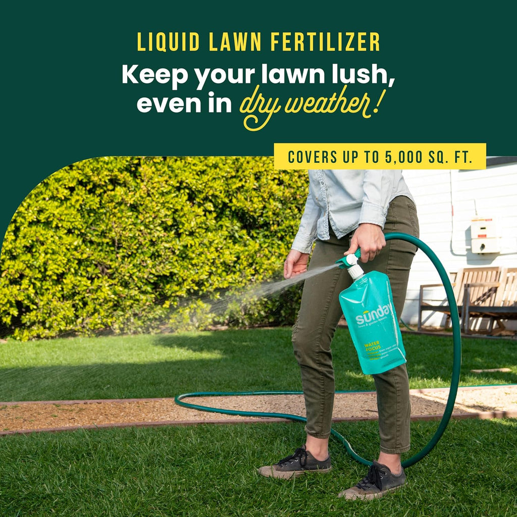 Sunday Water Focus - Liquid Lawn Fertilizer for Drought, 2 Pack + Sprayer | 18-0-3 formula with slow-release nitrogen &