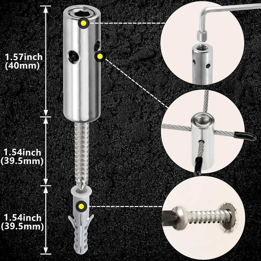 Wire Trellis Kit, 12-Set 1/8” Cylindrical Kit with 53ft Cable | T316 Marine Grade Stainless Steel, Wire Trellis System