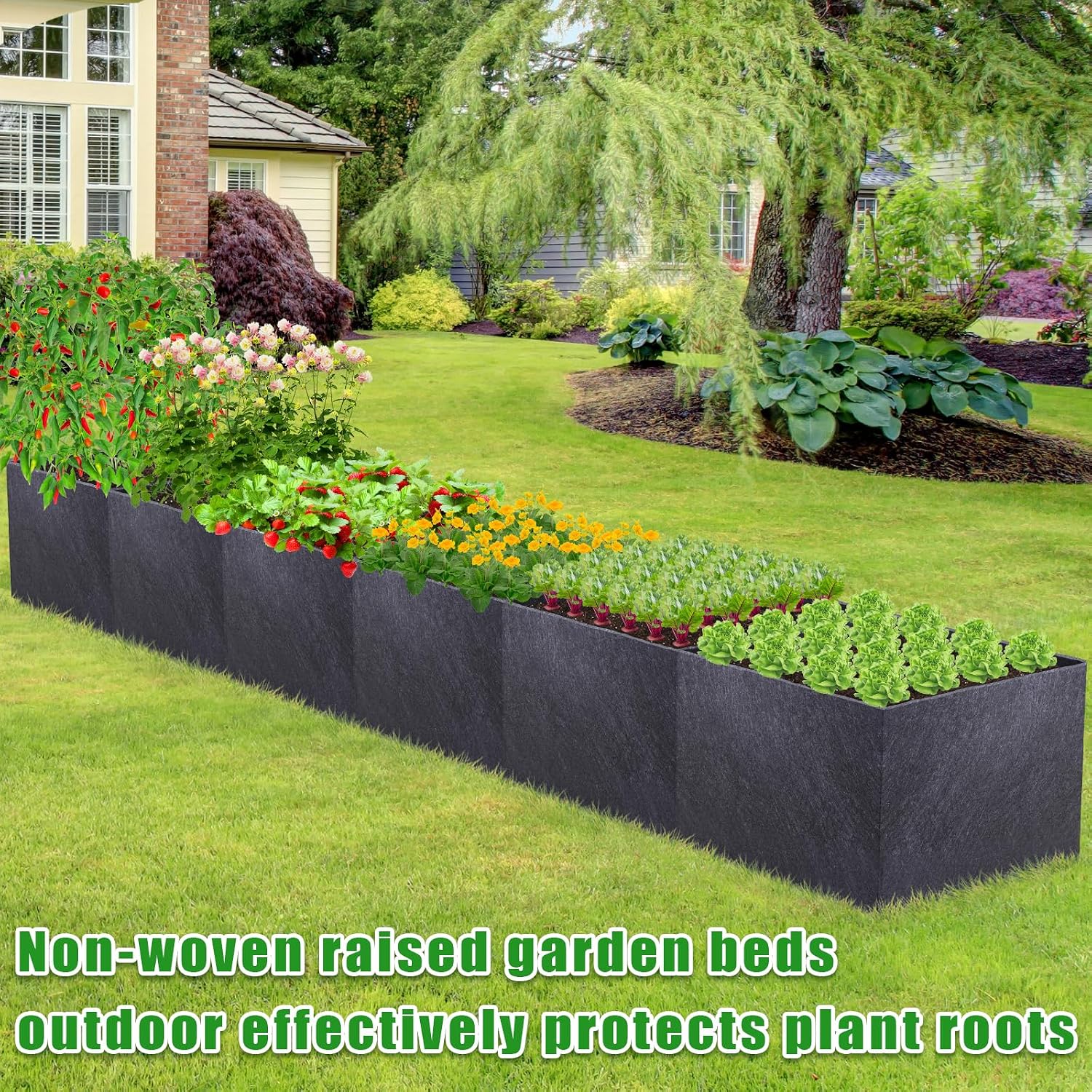 POILKMNI 12x2x1ft Fabric Raised Garden Bed | Outdoor Planter Box Non-Woven Fabric Patio Planting Bed Garden Grow Bed