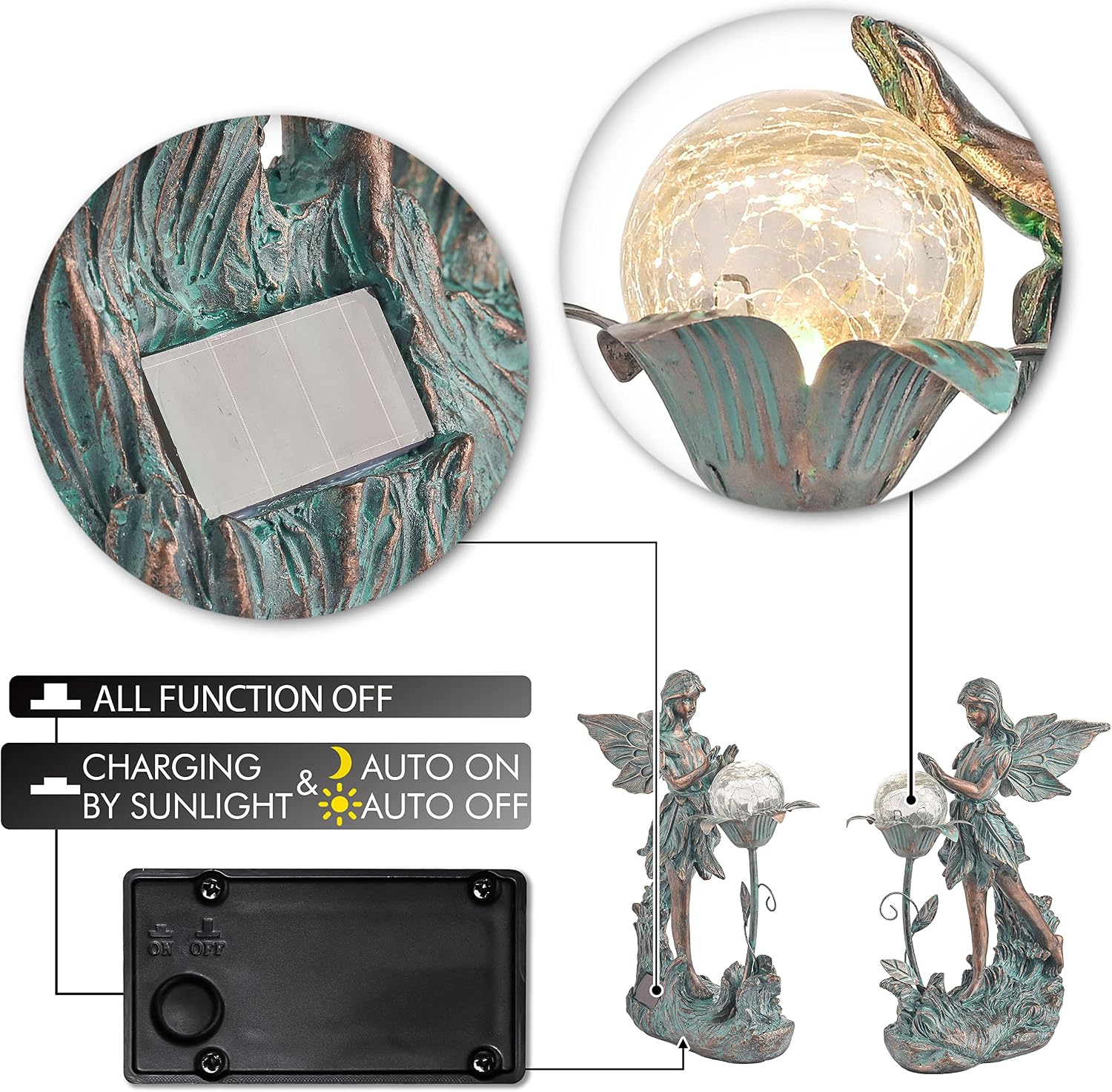 TERESA'S COLLECTIONS Garden Fairy Large Bronze Garden Sculptures & Statues Resin with Solar Outdoor Light, Valentines