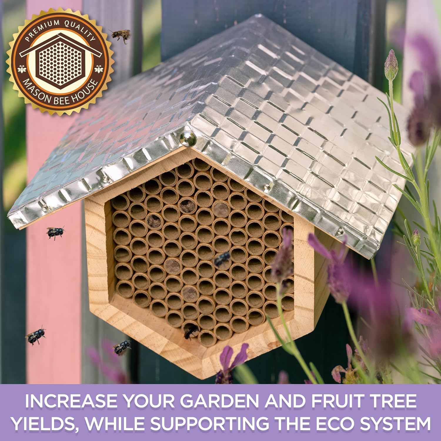 Rivajam Beekeeper Pro Mach II Mason Bee House - Strong + Waterproof Bee Hotel & Insect Habitat - Replaceable Mason Bee