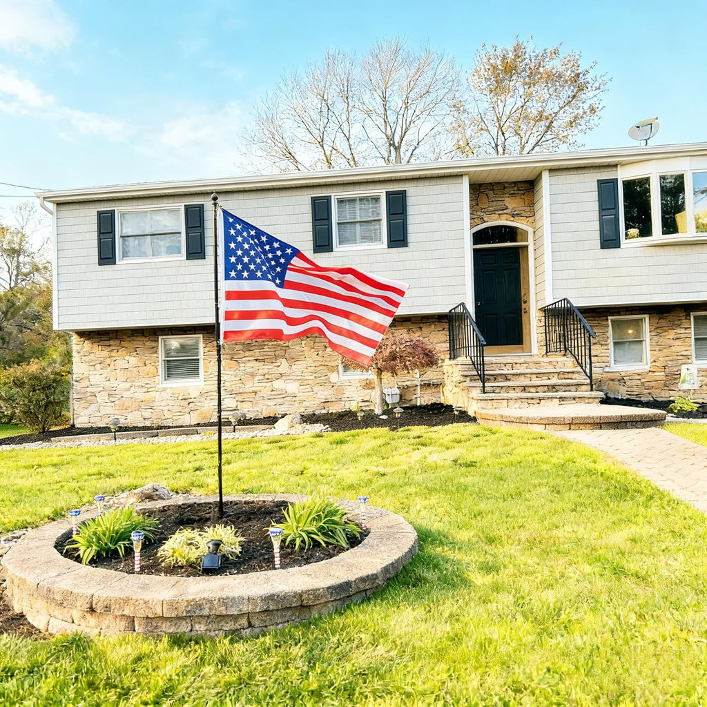 10ft Black Flag Poles in Ground for Outside, Flagpole Stand for House Ground with 5 Pronges Base