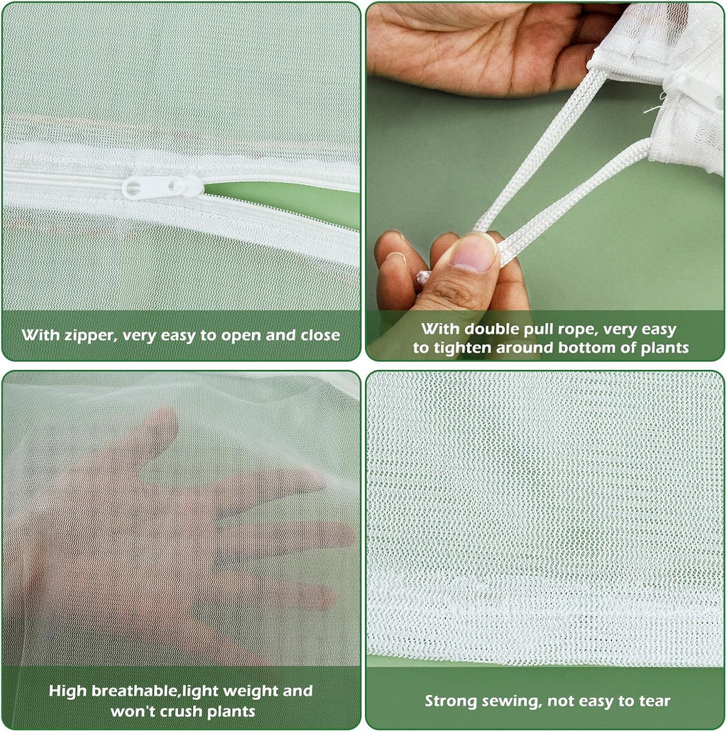 3Pcs Plant Covers from Insects, Bird Netting Barrier for Blueberry Bushes with Drawstring Zipper Mesh Garden Netting
