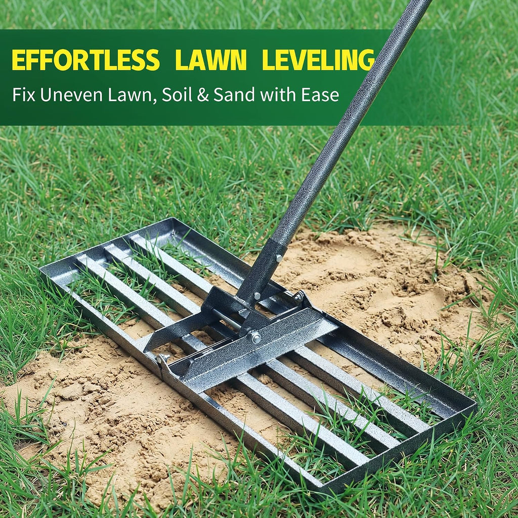 Lawn Leveling Rake 30x10 Inch, 6FT Heavy-Duty Carbon Steel Lawn Leveler – Yard Leveling Rake for Soil, Sand, Grass