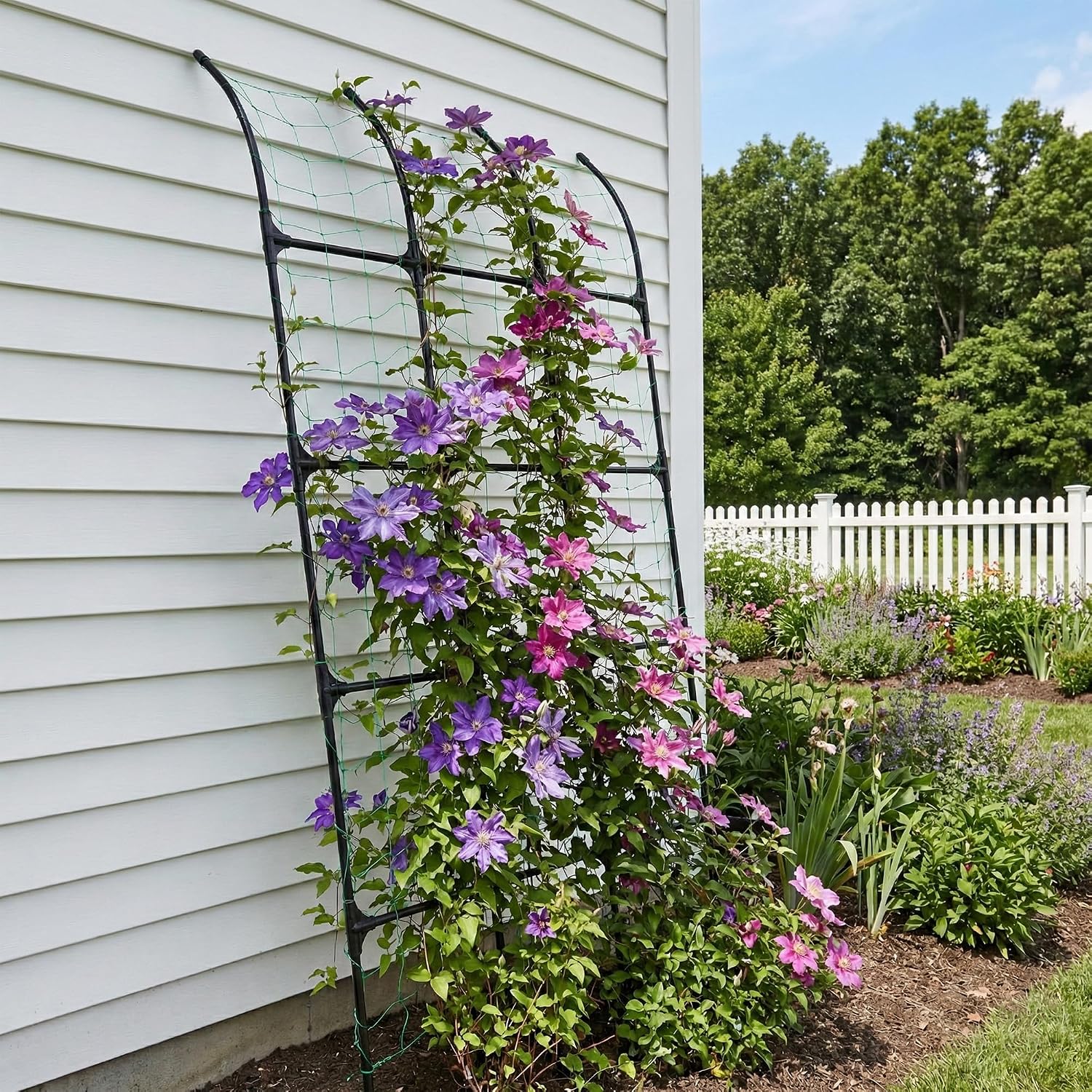 7.2 ft No-Drill Leaning Garden Trellis for Climbing Plants | PE-coated galvanized steel frame resists rust and creates