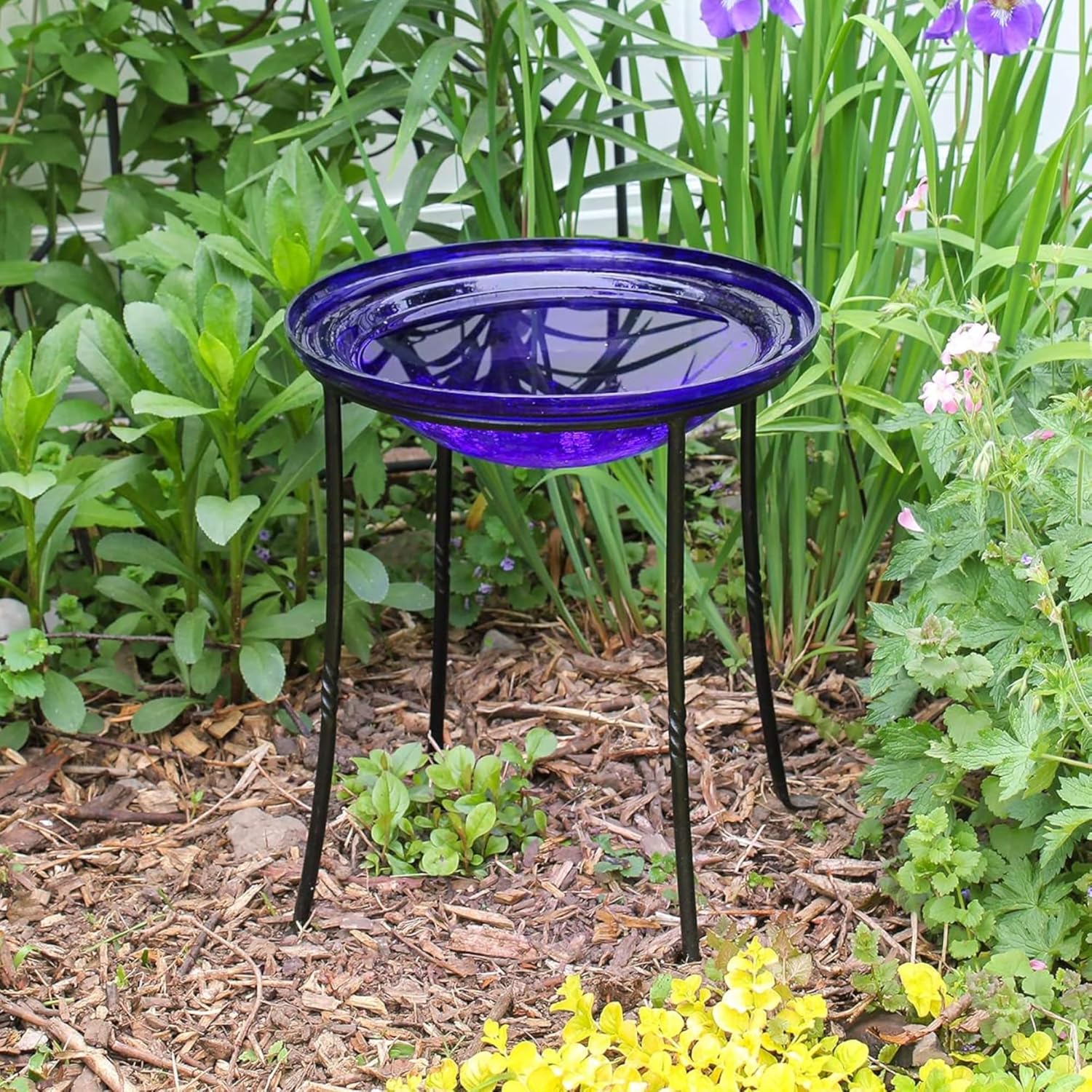 Fb14 Ring Wrought Iron Metal Plant Birdbath Bowl Stand Flowerpot Holder Black for Indoor Outdoor Garden Patio Yard
