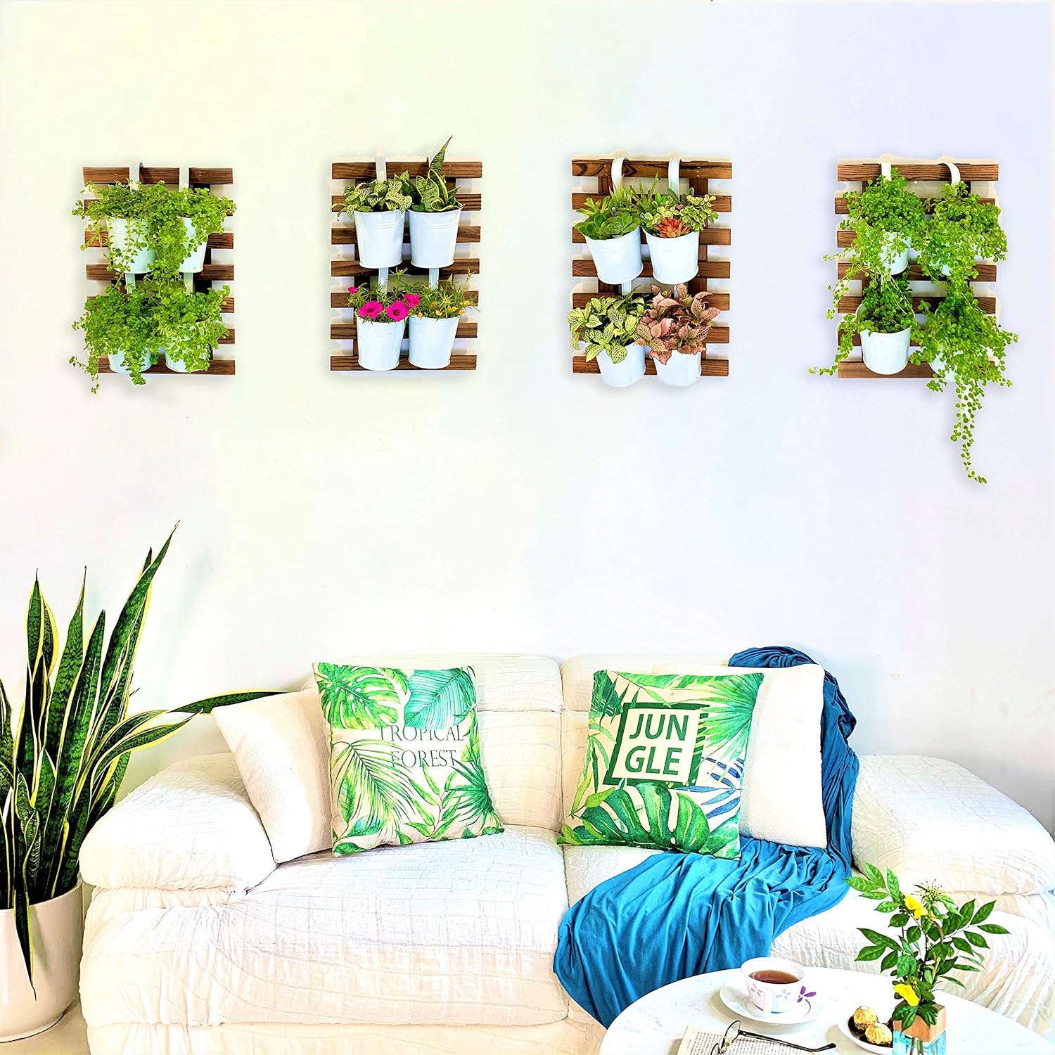 ShopLaLa Wooden Wall Planter (40cm, 4 Pack) Hanging Planters for Indoor | Air Plant Succulent Orchid Holder, Live
