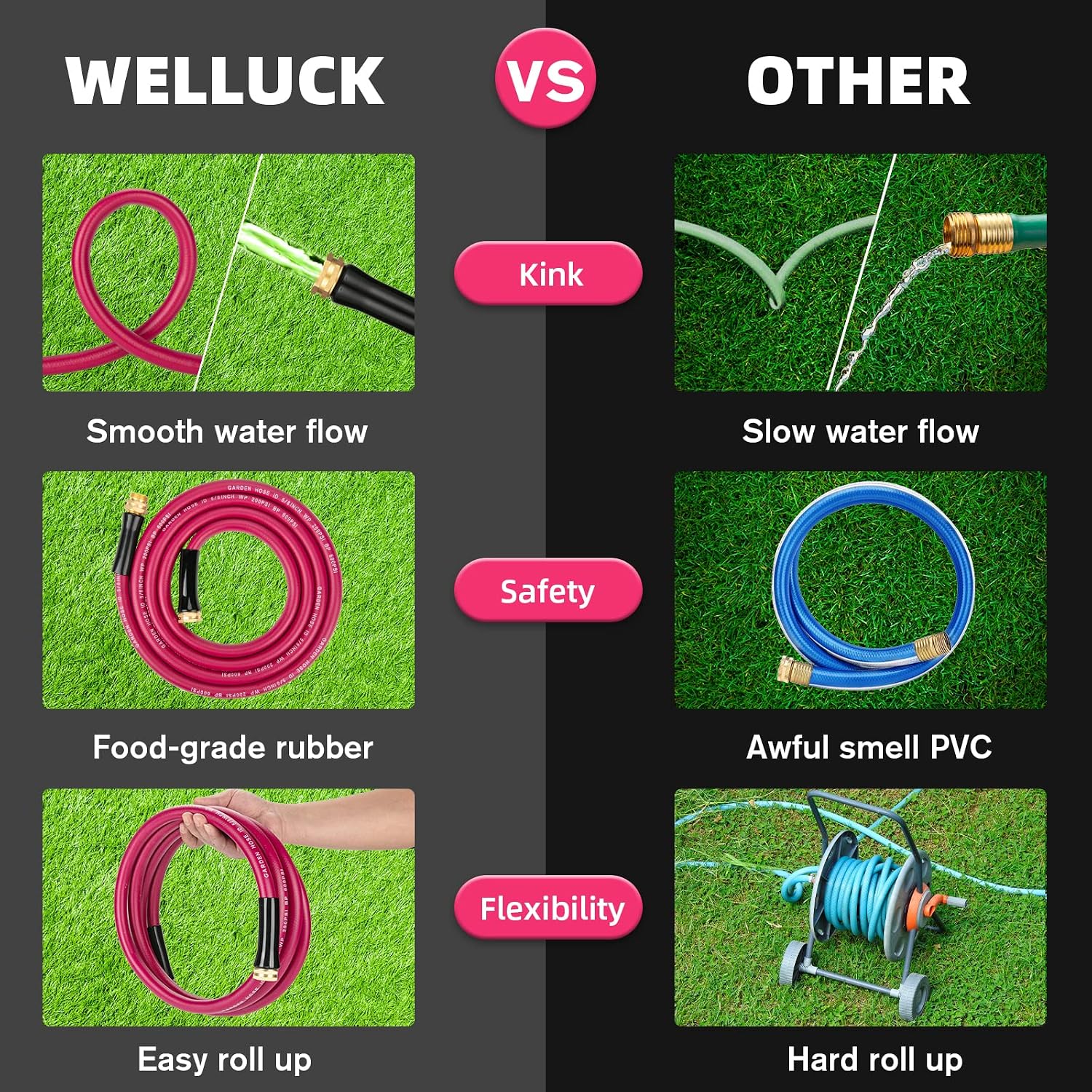 Garden Hose 5/8 in x 50 ft, Heavy Duty Durable Anti Kink Flexible Garden Water Hose for Drinking Water Safe BPA Free