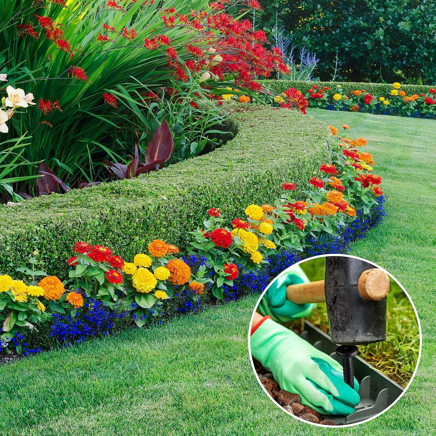 Honoson 200 Pack Lawn Edging Spikes Plastic Ground Stakes for Landscaping | Garden Anchoring Stakes for Weed Barriers