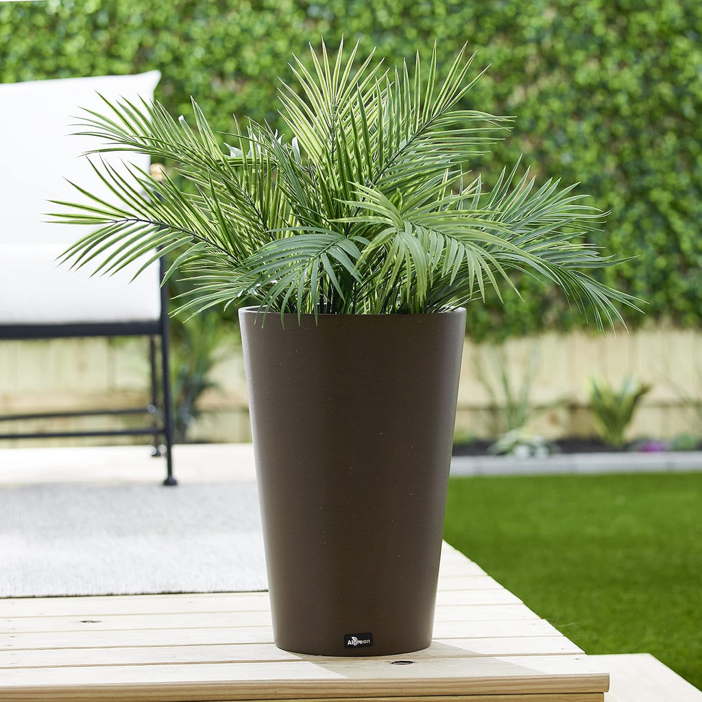 Algreen Valencia Round Planter Pot, 12.25 by 18-Inch, Textured Brown | Round Shape, Indoor Use, UV And Weather