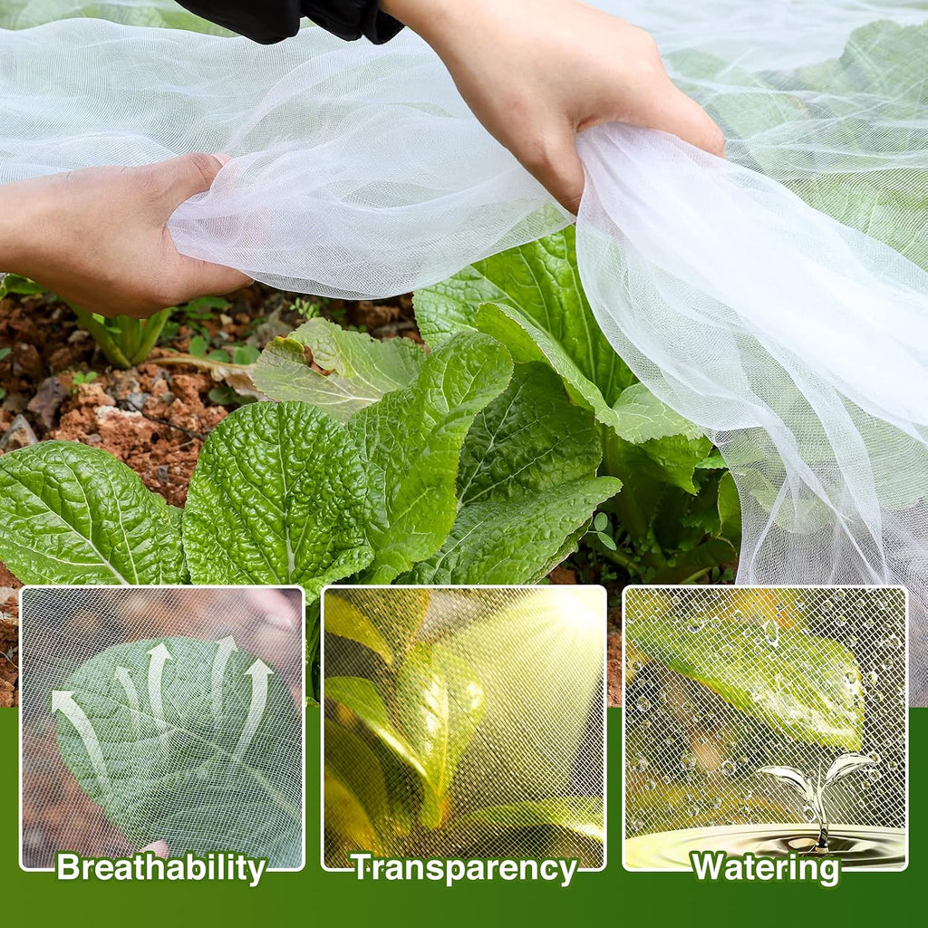 Garden Netting Kit - 10*50FT Ultra Fine Plant Netting Mesh Covers Row Net Protection For Tree Fruit Barrier Vegetable