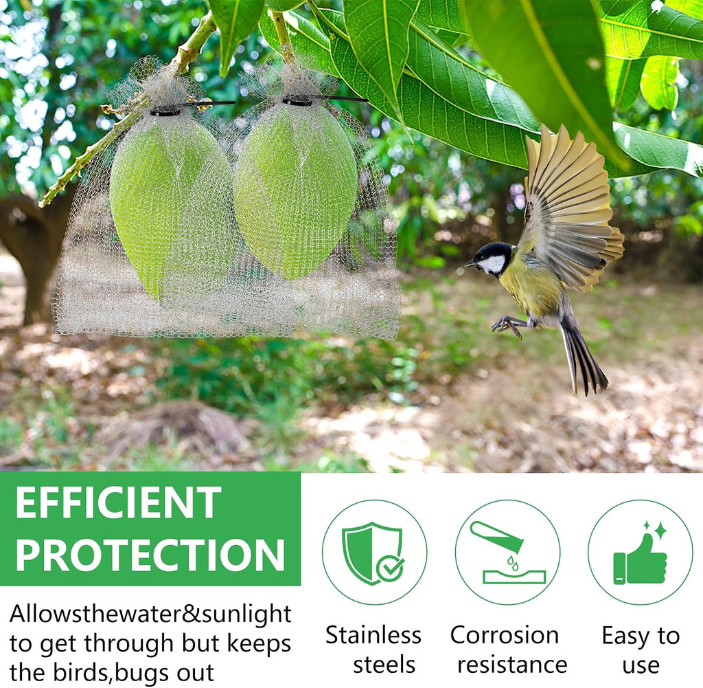 20 Pcs 8 x 12 Inch Stainless Steel Fruit Protection Bag, Wire Cover Bag | Reusable Vegetable Barrier Wire Bags, Fruit