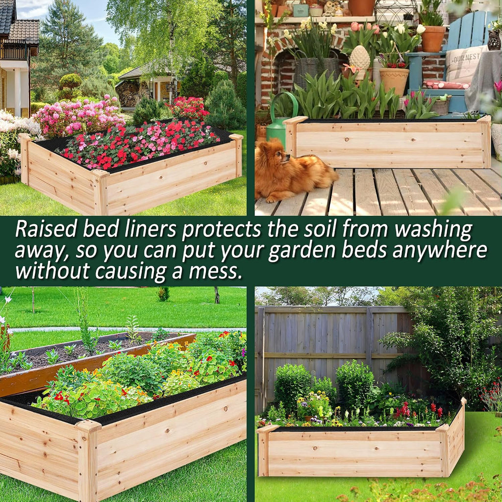 2PCS Raised Garden Bed Liner Fabric Raised Garden Bed Breathable Drainage Rectangle Grow Bags with Handles Fabric