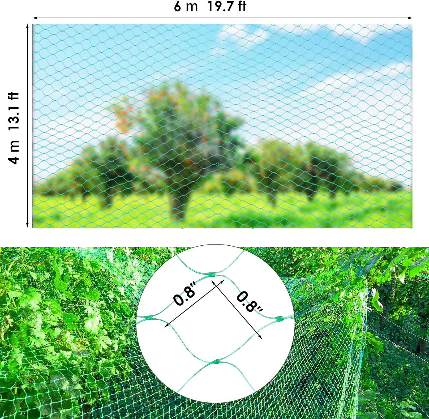 13X130FTRuolan Bird Netting for Garden Protect Vegetable Plants and Fruit Trees,Plastic Trellis Netting for Birds