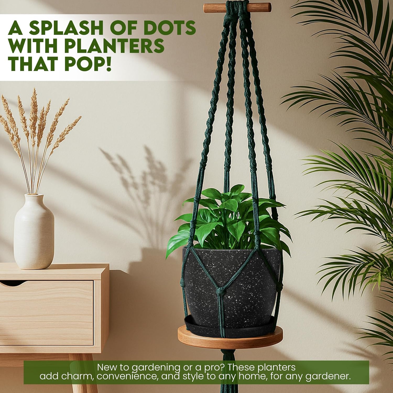 Plant Pots Indoor with Drainage 10 Pack Multi-Size Planters Spotty Black | Drainage holes included Multiple sizes