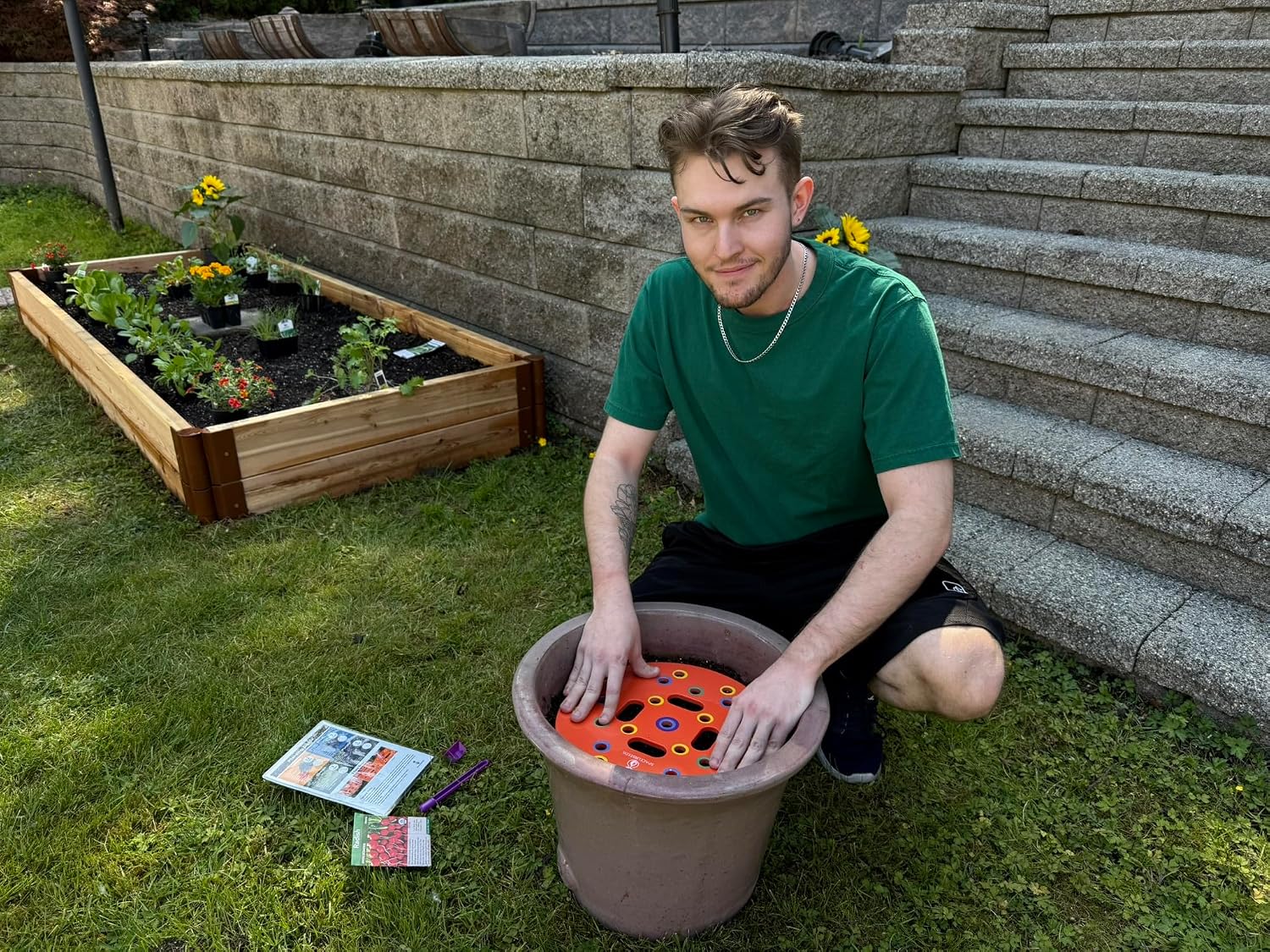 Round Seed Planting & Spacing Template for Grow Bags & Container Gardening | Color-Coded Layout | Spoon Included