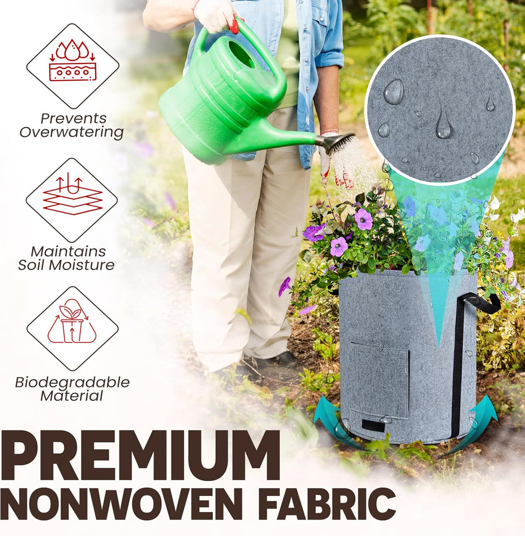 4PCS 15-Gallon Potato Grow Bag-Harvest & Visible Window Garden Planting Bag | Grey Plant Grow Bag with Reinforced