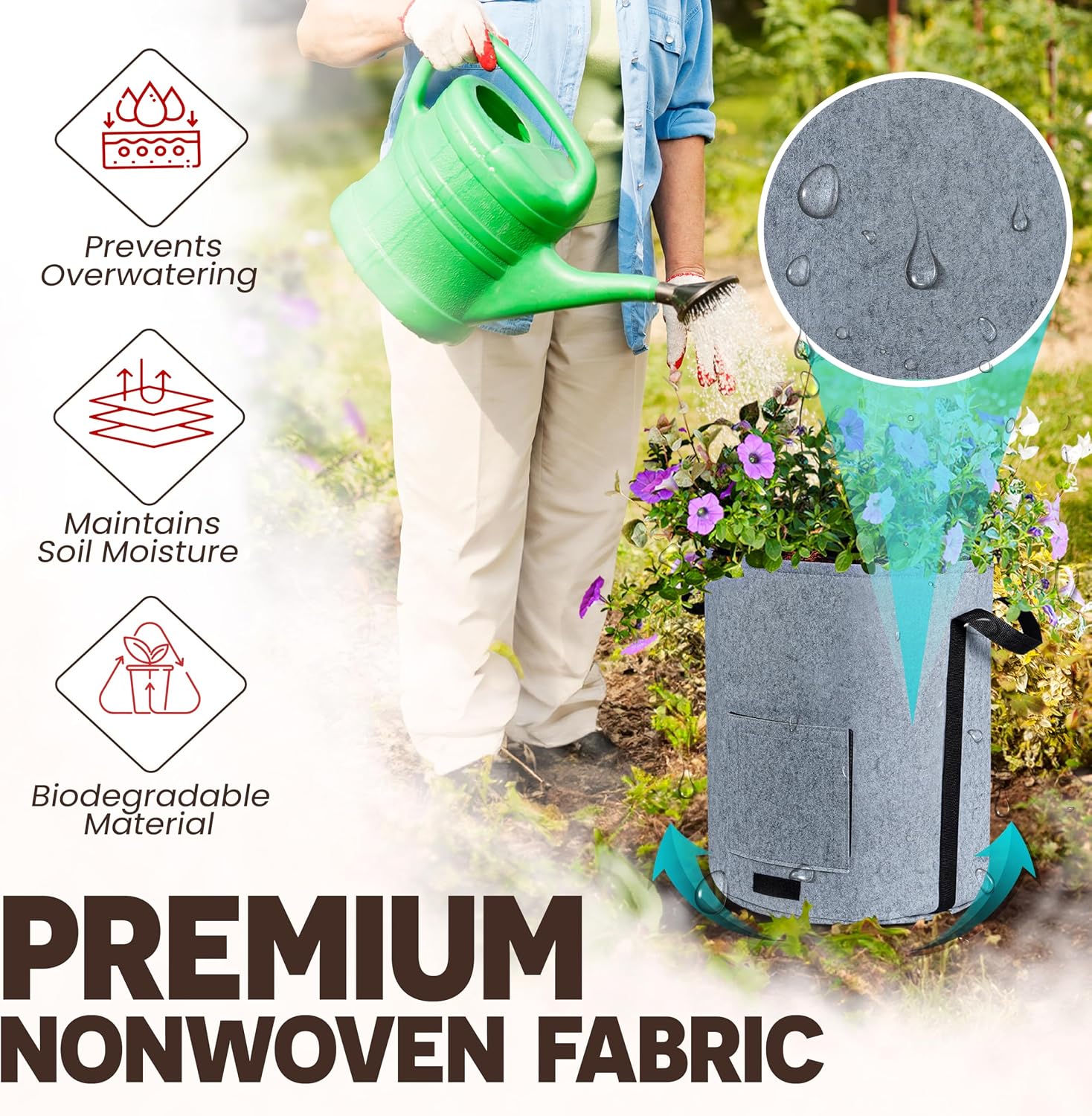 4PCS 15-Gallon Potato Grow Bag-Harvest & Visible Window Garden Planting Bag | Grey Plant Grow Bag with Reinforced