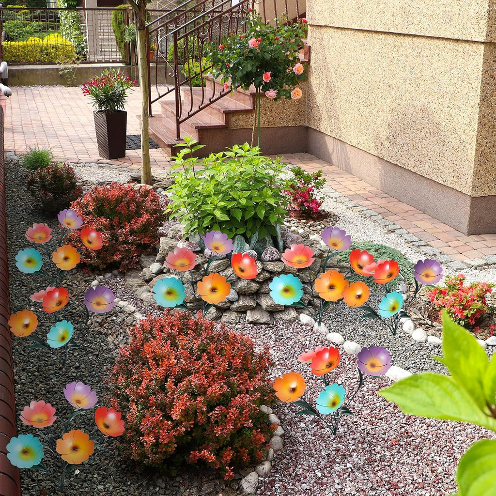 Yaocom 2 Pack Metal Flowers for Outdoor, Decorative Garden Stakes Yard Art, Outdoor Spring Garden Stake Summer Decor