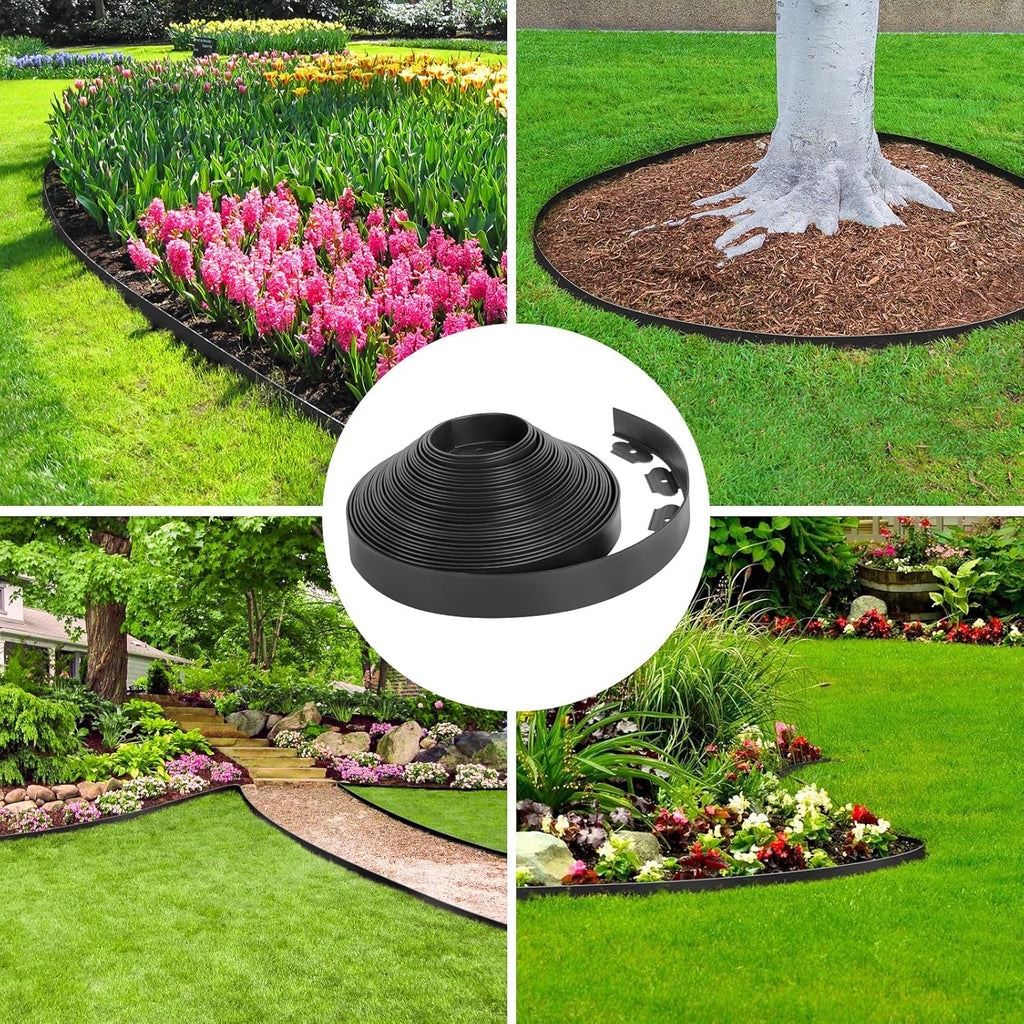 FunFanso 2 in Tall 66FT Landscape Edging Border with 100 Spikes, No Dig Kit | Garden Edging Border Lawn Edging