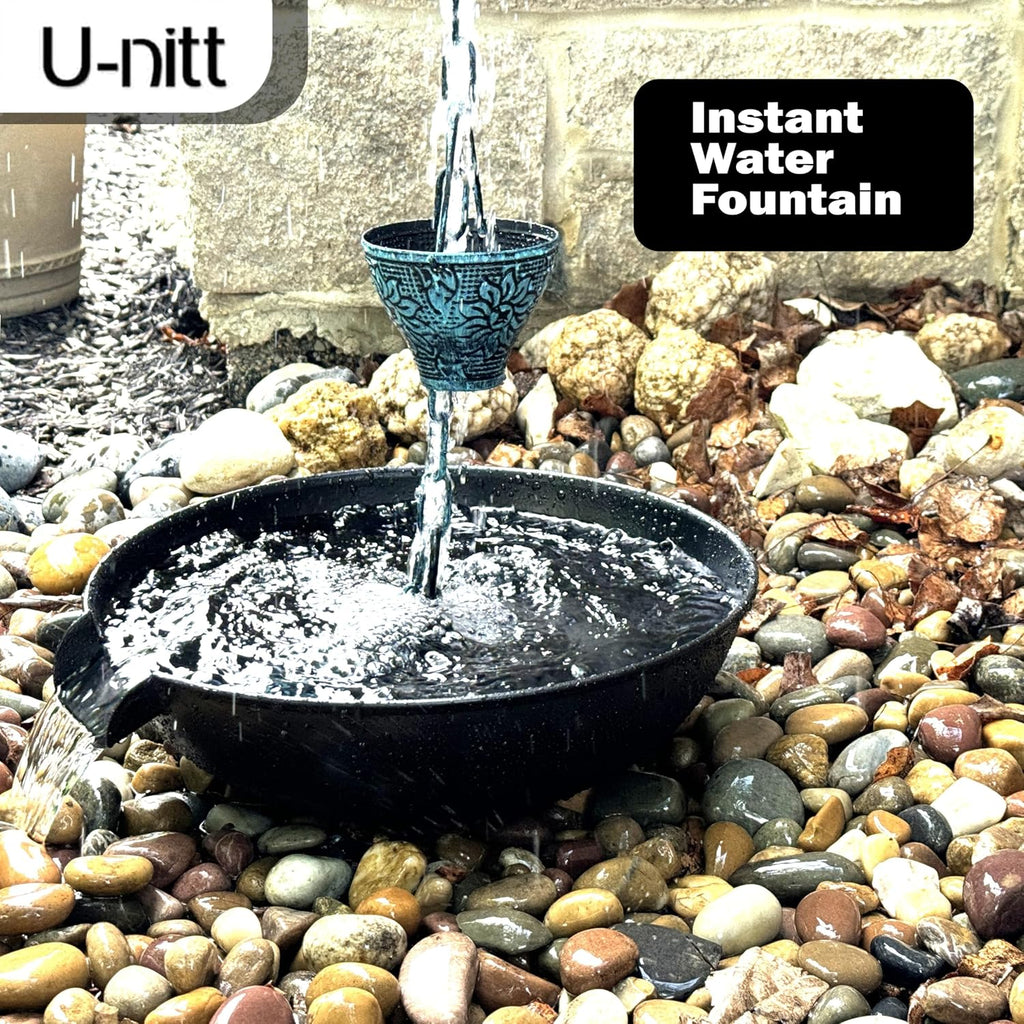 U-nitt 12" Spill Bowl Downspout Catch Basin for Rain Chain Anchoring & Stake | Rainwater Collection for Roof |Gutter