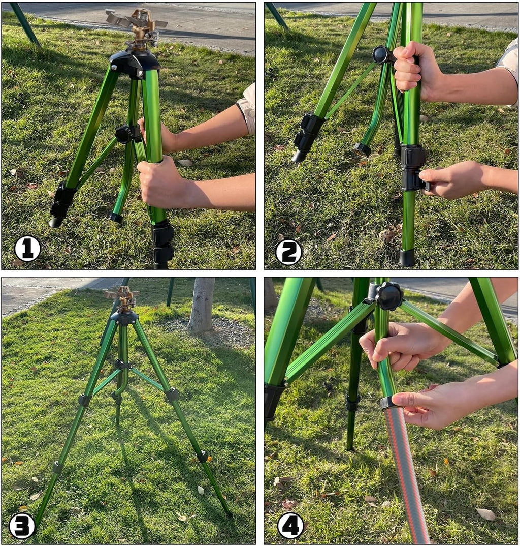 Biswing Impact Sprinkler Head on Tripod Base, Heavy Duty Lawn Sprinklers, 360 Degree Large Area Irrigation, Metal