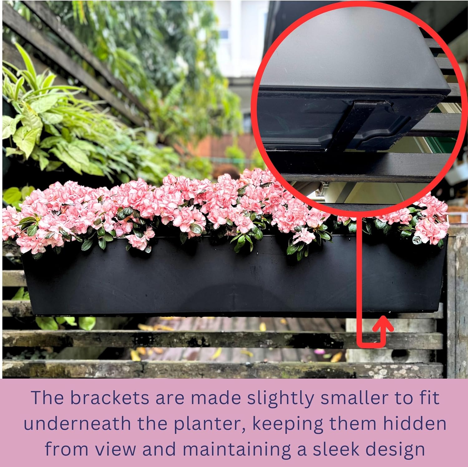 LaLaGreen Rail Planter Boxes for Outdoor (2 Pack, 40") Hanging Flower Pots with Bracket, Black Rectangular Self