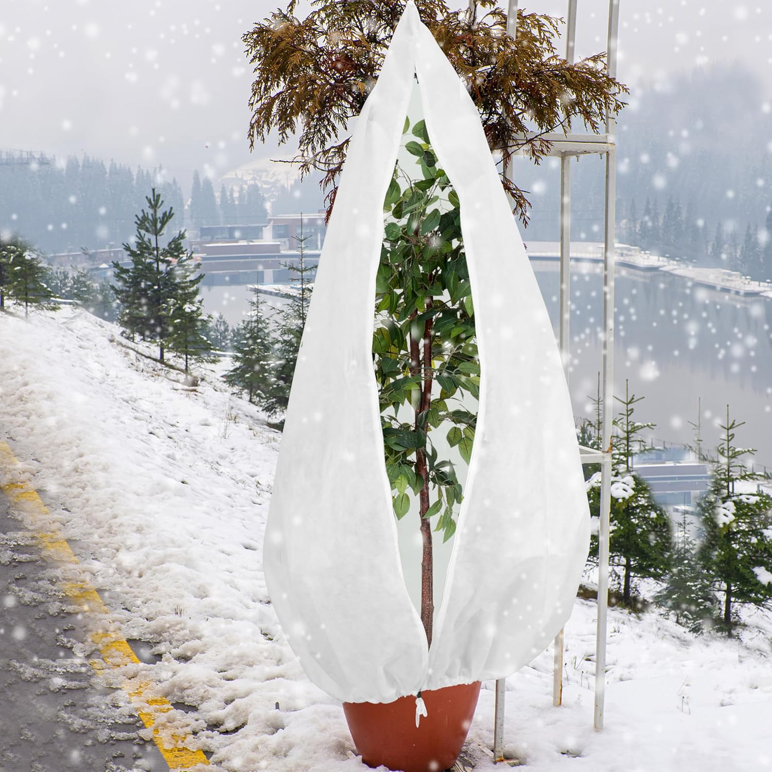 Gardzen 5-Pack Heavy Duty Plant Covers Freeze Protection, 54”×72” | Drawstring Tree Cover with Zipper, Winter Freeze