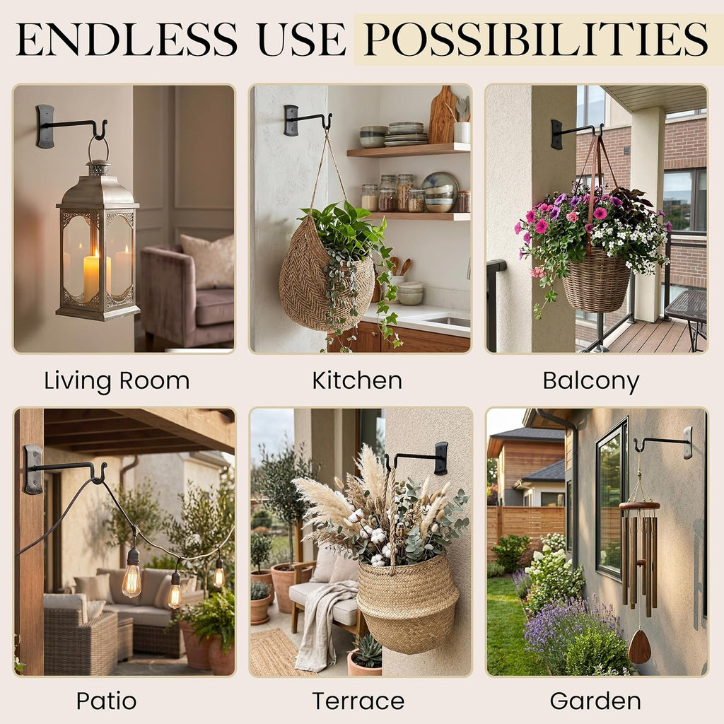Plant Hangers Outdoor or Indoor Heavy Duty Wall Bracket Hooks | Wrought Iron Metal Hanger Indoor Hook for Hanging