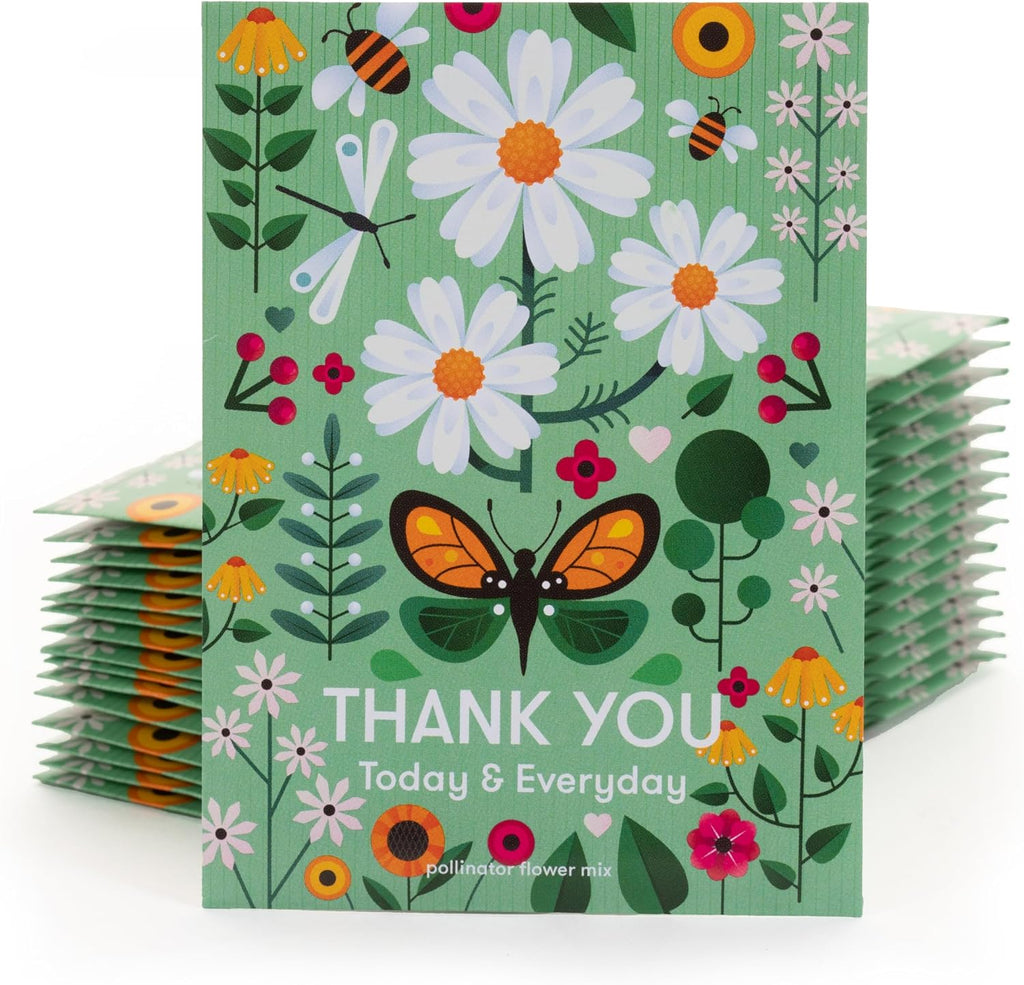 Thank You Packet - Pollinator Flower Mix - 25 Seed Packets - Perfect Eco-Friendly Thank You Gift - Non GMO Seeds, Green