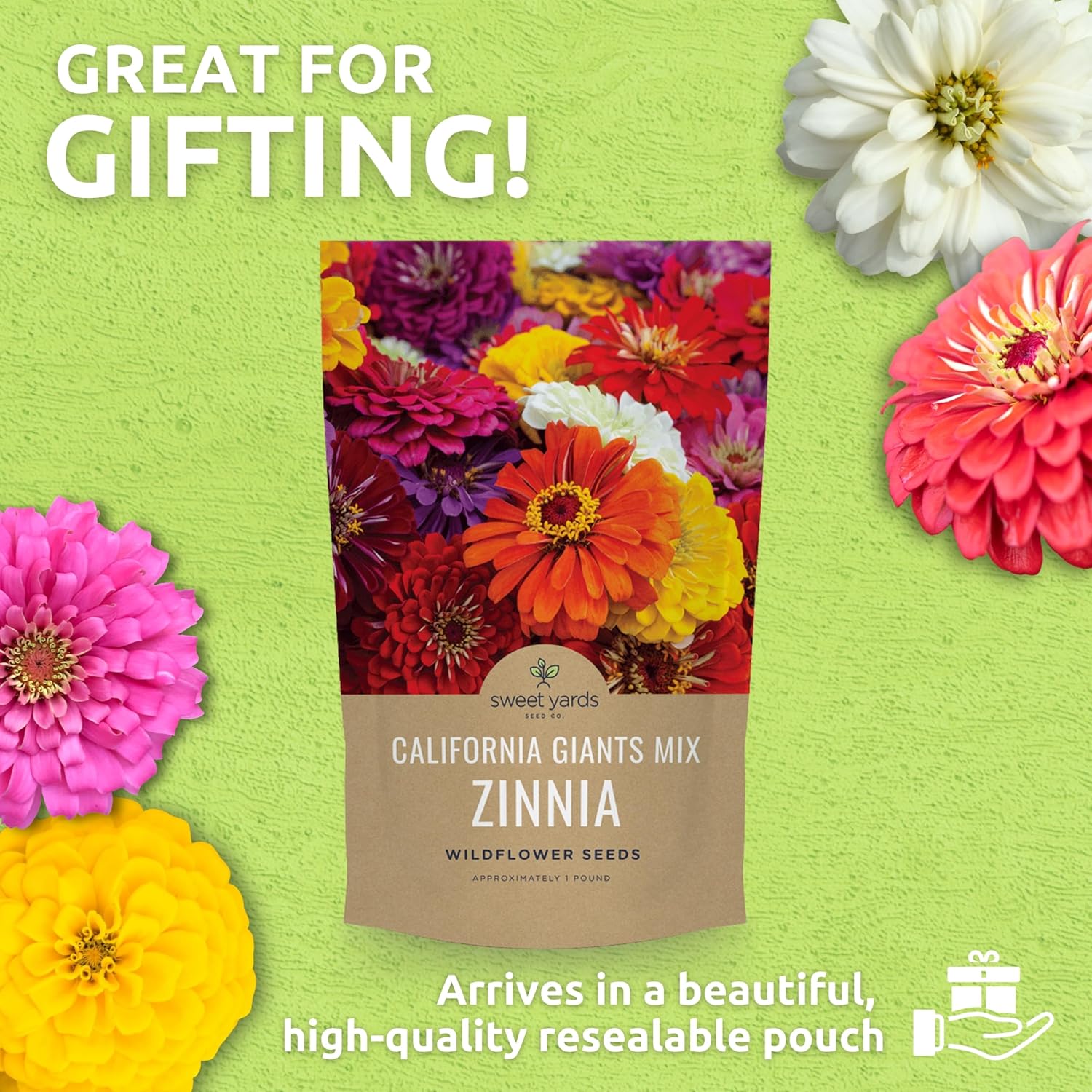 Bulk Zinnia Seeds - California Giants Mix - 1 Pound Bag Over 48,000 Flower Seeds - Mixed Colors and Large Blooms