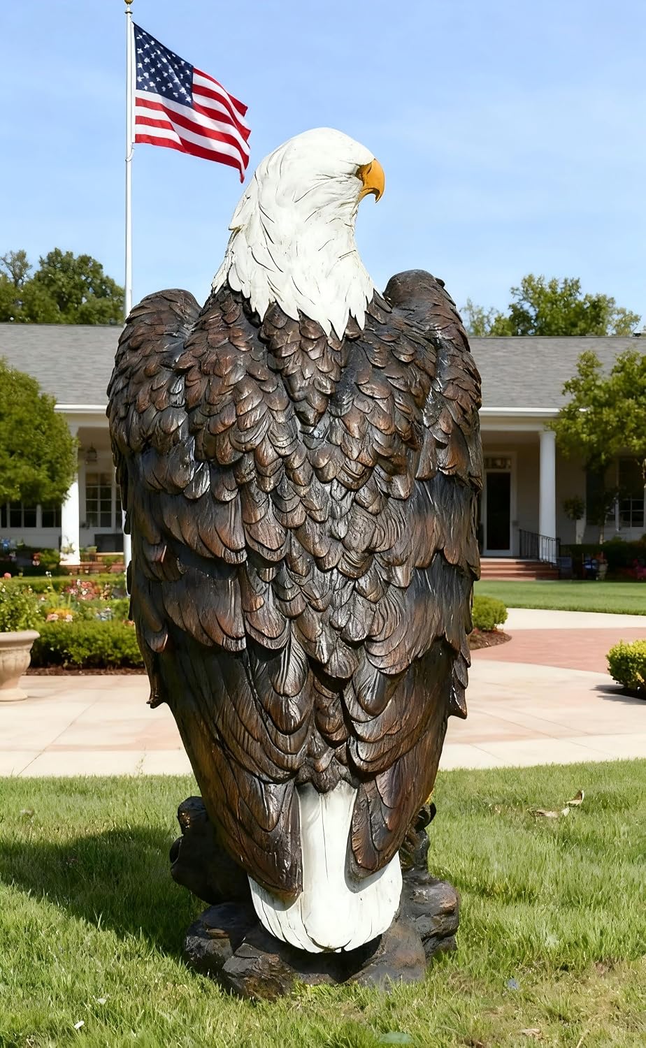 H:24.4 inch Bald Eagle Statue Outdoor, Large Realistic Eagle Sculpture for Garden Decor, Hand-Painted Resin Lawn Eagle