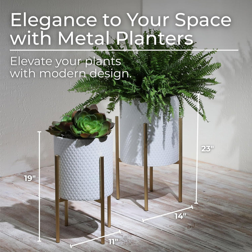 Decorative Flower Pots with Metal Stand for Home Decor - Modern Planters for Hallway, Entryway, and Living Room Decor