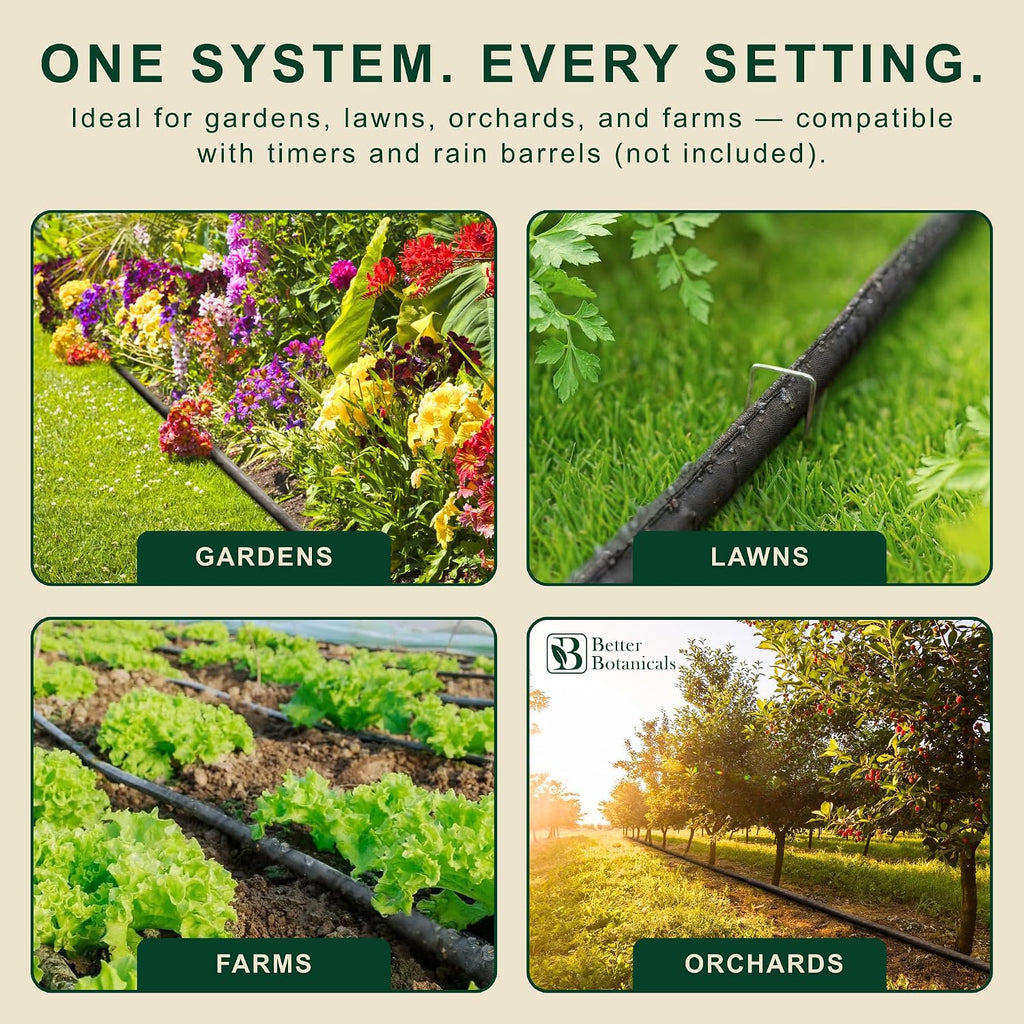100 FT Flat Soaker Hose (2 x 50 FT) – Drip Irrigation for Garden Beds, Raised Beds & Landscaping – Kink-Resistant, Even