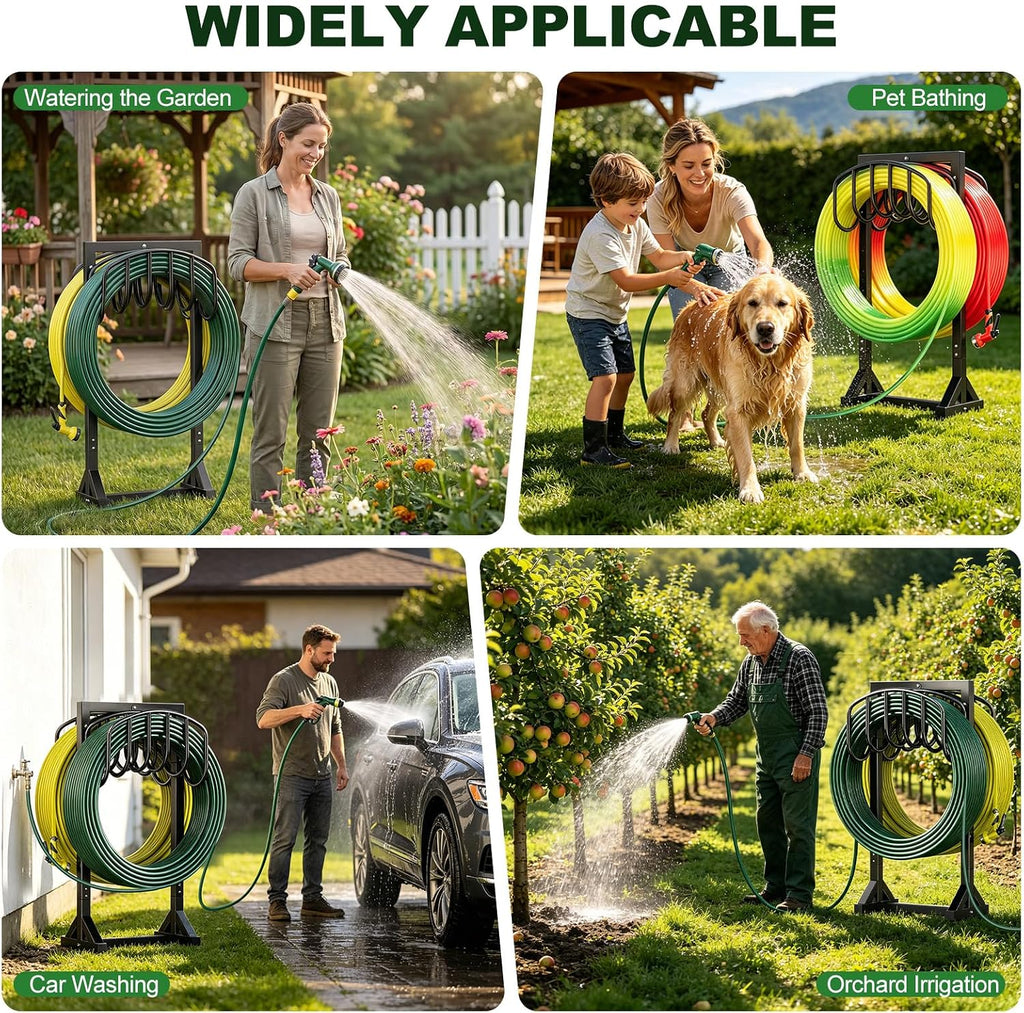 HeroicLion Garden Hose Holder Holds 2 x 151FT Hoses, Heavy-Duty Metal Freestanding Hose Stand Hanger with Stable Base