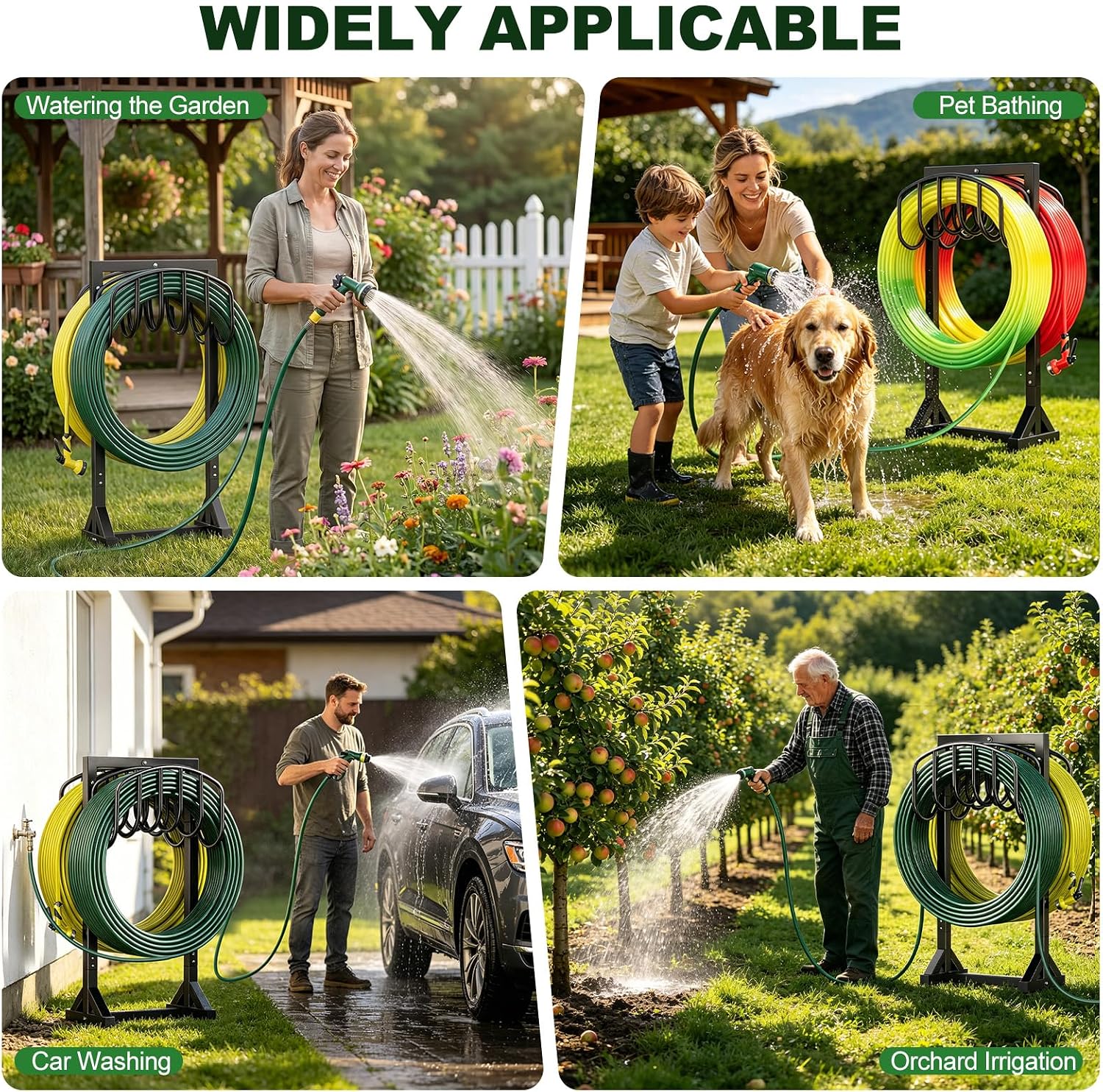 HeroicLion Garden Hose Holder Holds 2 x 151FT Hoses, Heavy-Duty Metal Freestanding Hose Stand Hanger with Stable Base